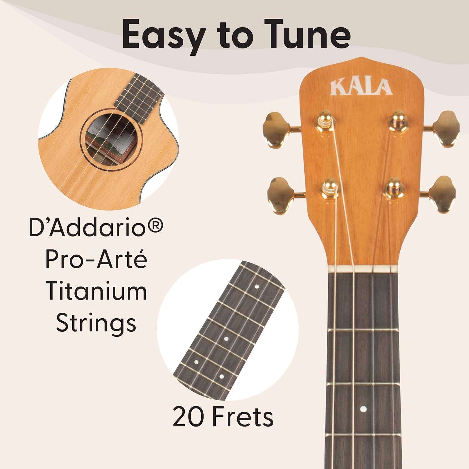 Kala All Solid Trembesi Metropolitan™ Baritone Ukulele – High Gloss Finish, Custom Sloped Cutaway, D'Addario Titanium Strings, and Padded Gig Bag