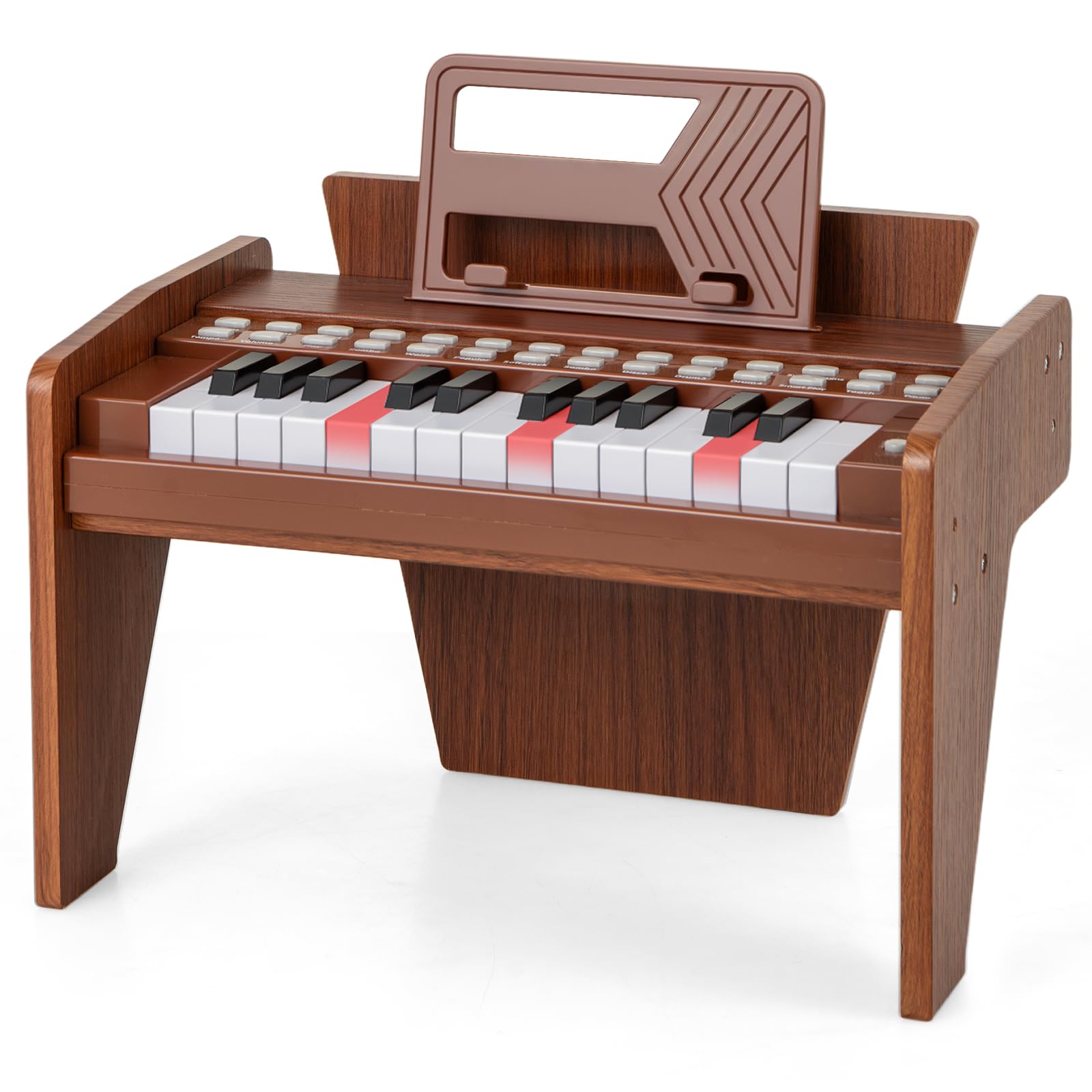 COSTWAY 25-Key Kids Piano, Wooden Toddler Digital Keyboard with Lighted Keys, Adjustable Speed & Volume, Teaching Mode, Music Stand, Educational Toy Instrument for Boys Girls (Brown)