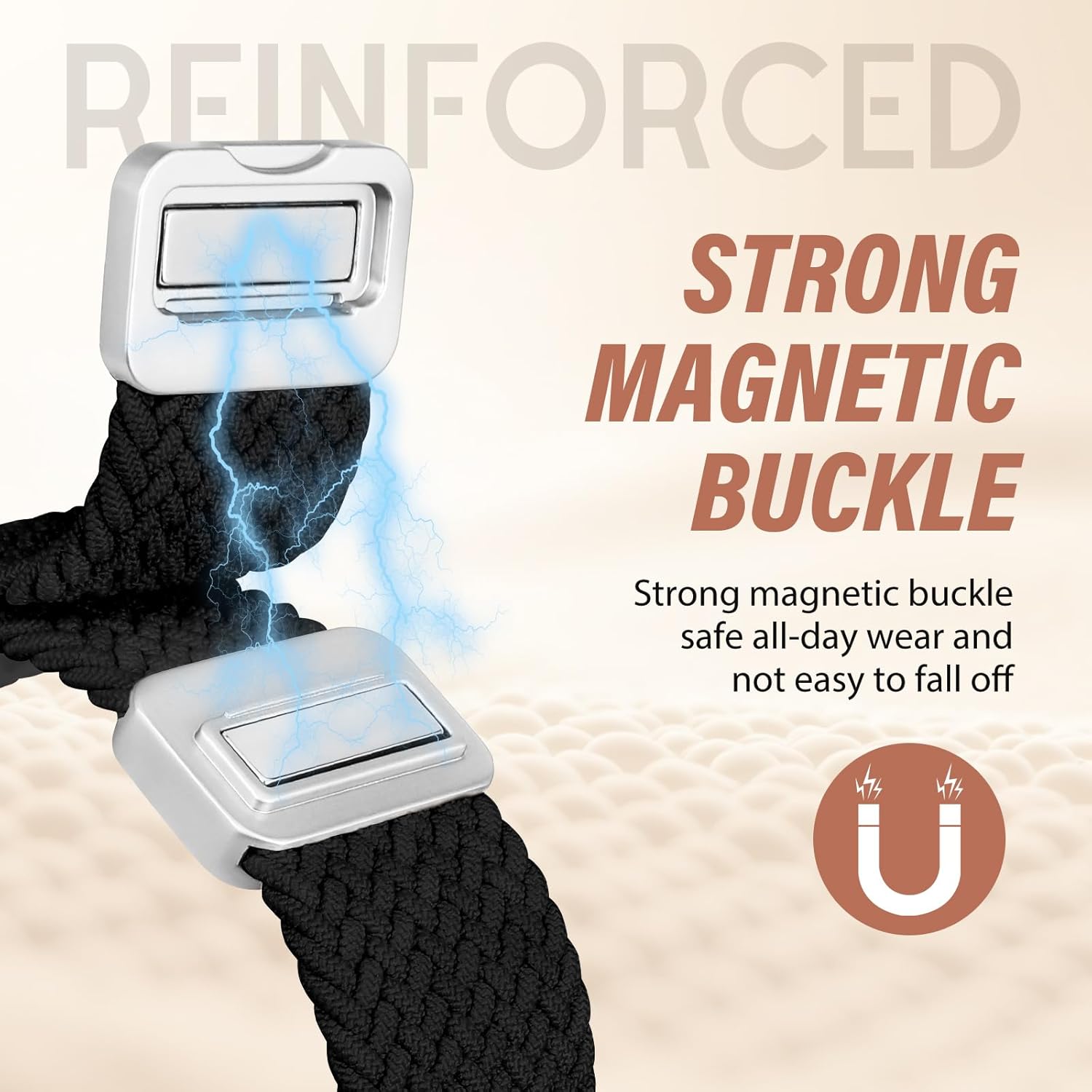 Braided Magnetic Band Compatible with Samsung Galaxy Watch 8 7 6 5 4 FE 40mm 44mm/8 6 Classic/5 Pro/4 Classic/3 41mm/Active 2 Women Men, 20mm Celtic Stretchy Elastic Dressy Nylon Strap, No for Ultra - Image 2