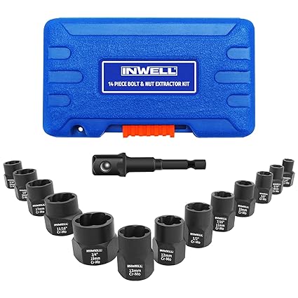 Inwell 14 Piece Bolt & Nut Extractor Kit with Storage Case - 3/8