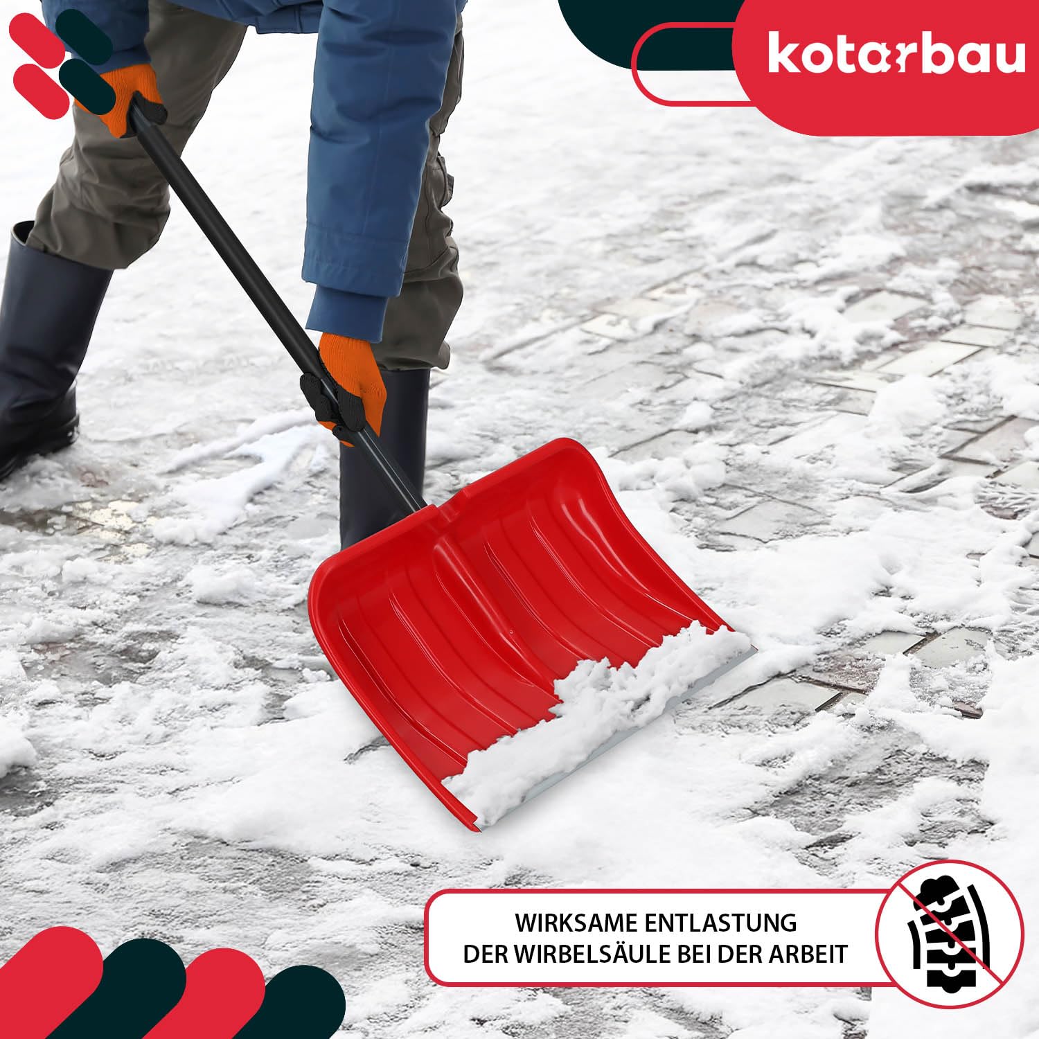 KOTARBAU® Set Schneeschaufel mit Metallgriff 133 cm Straßenbesen mit Stiel 150 cm Eisschaber 119 x 20 cm + Handschuhe Schneeschieber Schneeschaufel Stiel zur Schneeräumung