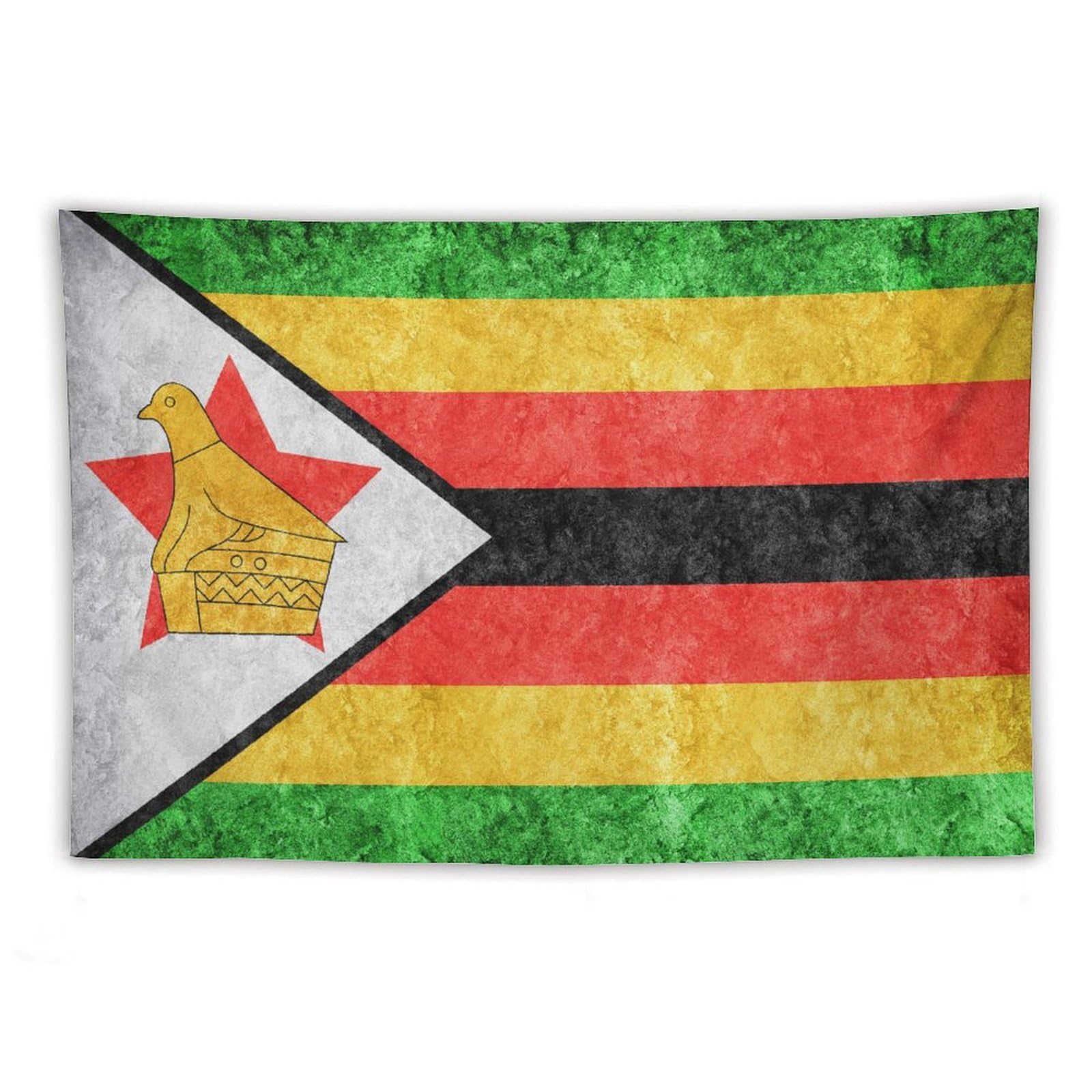 XingFox Zimbabwe Flag Textured Tapestry Wall Hanging National Flag Tapestry for Room Bedroom Dorm Aesthetic Decorations, 60"x90"