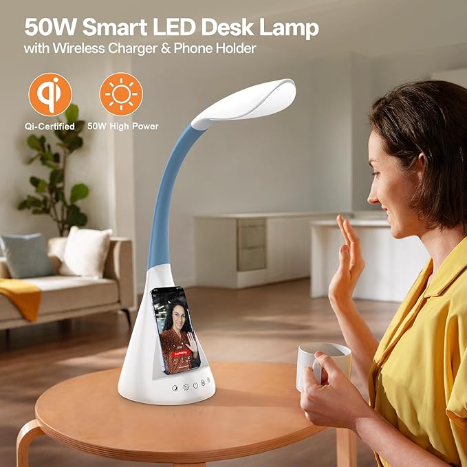 SheLins LED Desk Lamp with Touch Control and 360 Degree Gooseneck 9 Lighting Modes with 5 RGB Colors for Home Office Reading Light (White) photo 3