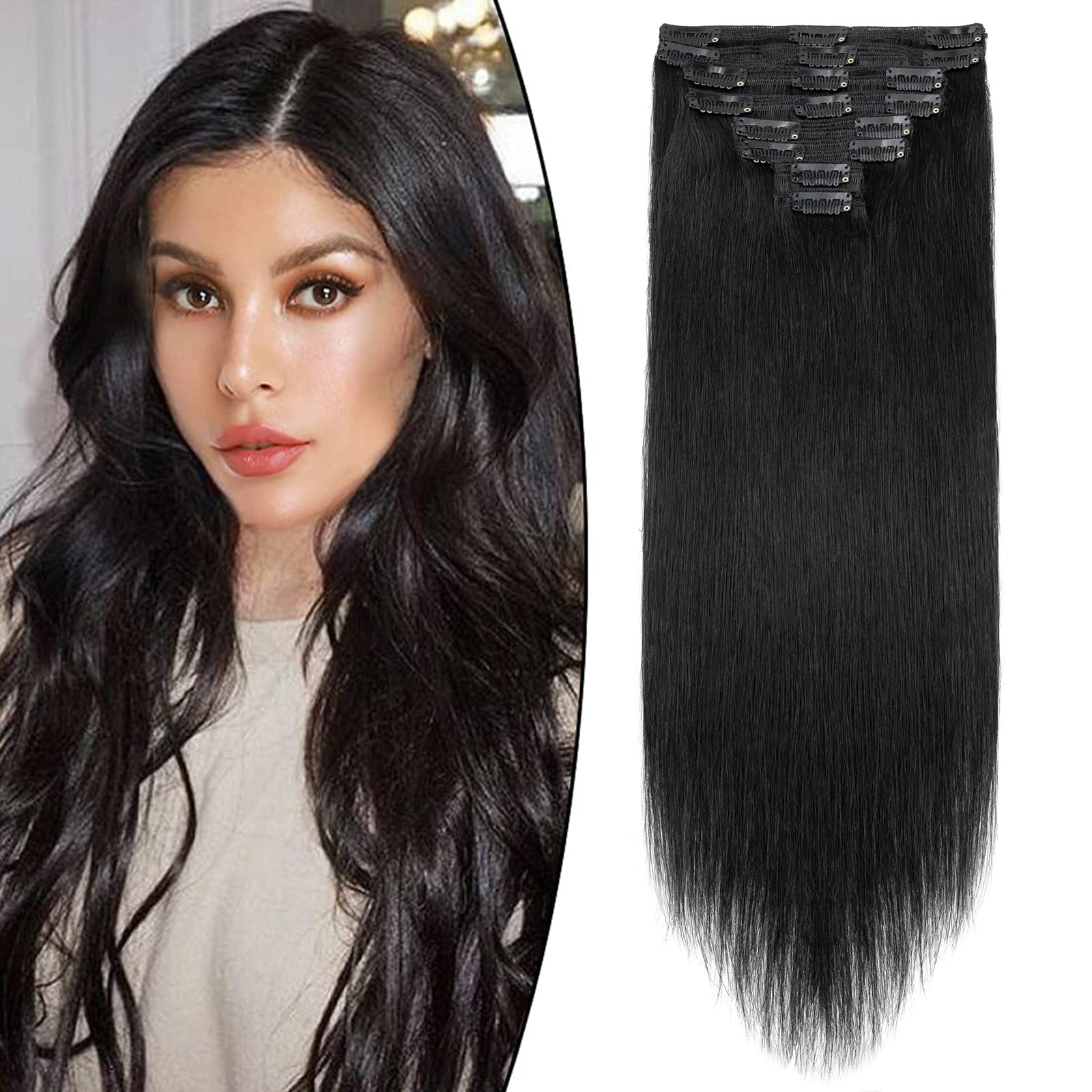Rich Choices Hair Extensions Double Weft Clip in Remy Human Hair Extensions  Thick Hair Wefts Natural Straight Hair For Full Head 10 Inch (110 g) #1