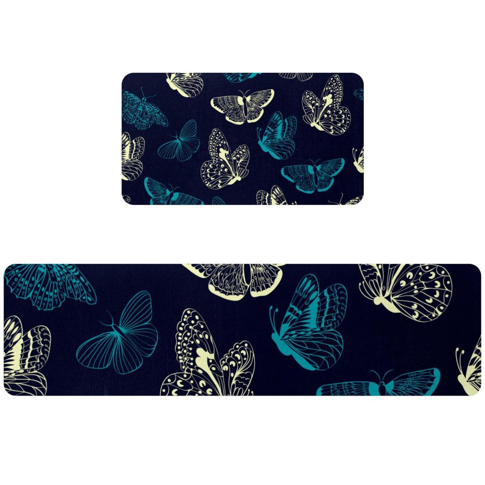 Alfombrillas de cocina antideslizantes y lavables con diseño de mariposas, 2 piezas
