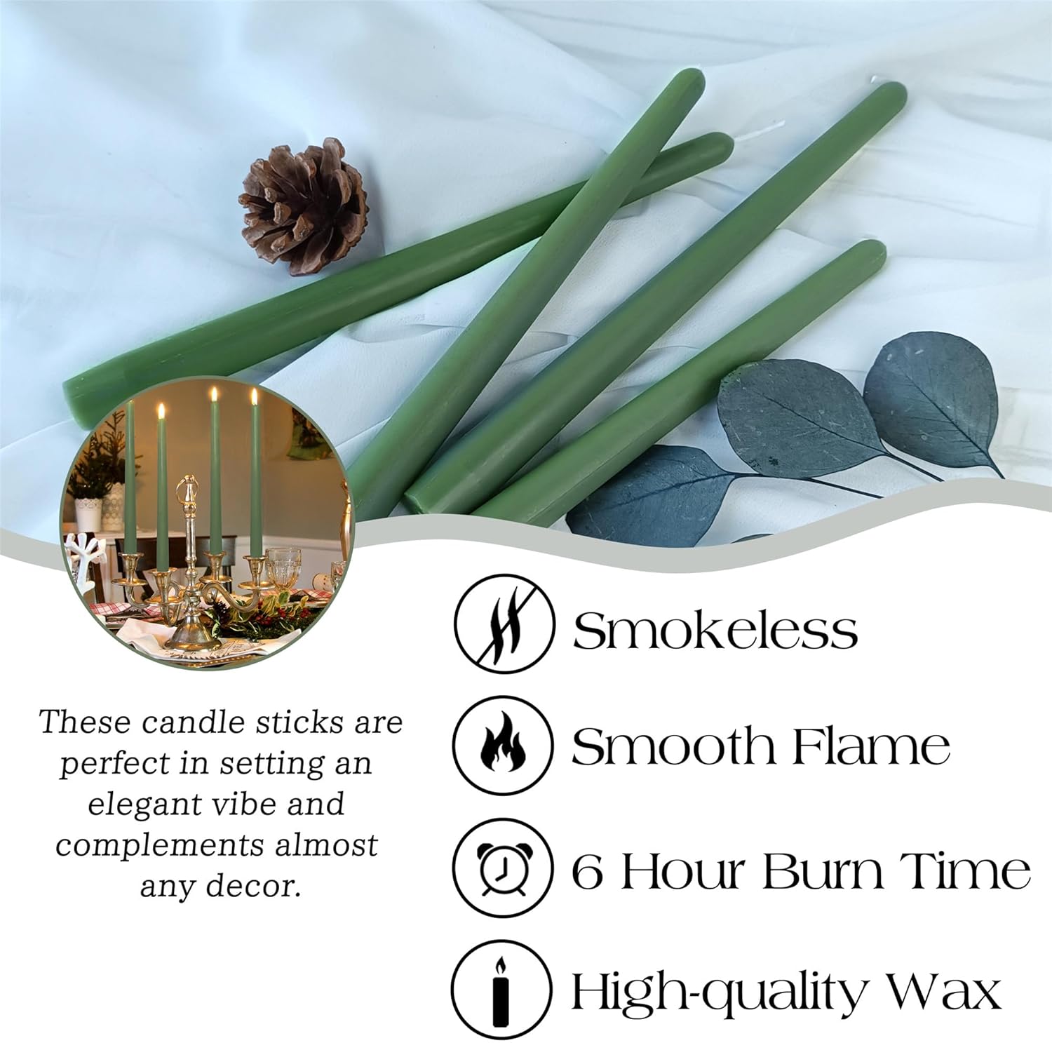 8pcs Green and Colored Taper Candles Scent Candle Sticks,10 Inch Green Candlesticks Scented Colorful Tapered Candle Long Candles for Dinner Decor Housewarming Gift Idea