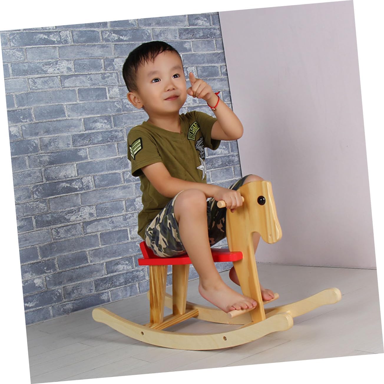 DECHOUS Wooden Little Rocking Chair for Smooth Rounded Rails Comfortable Seat Easy to Assemble Horse Design for Boys and