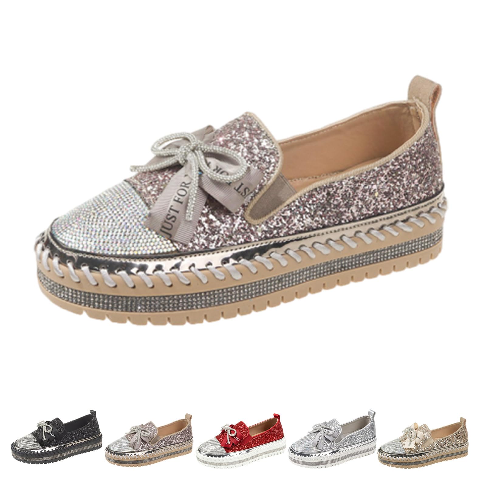 Zapatos deportivos de plataforma con lazo y diamantes de imitación para