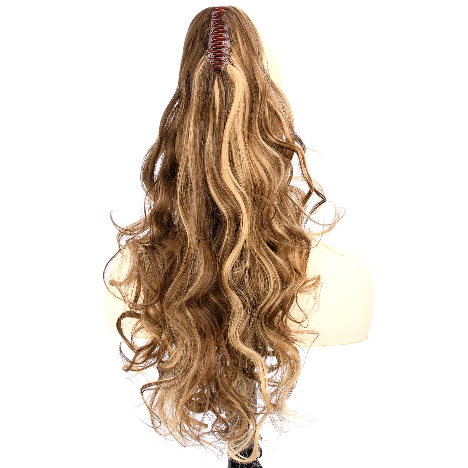 BOBIYA 24 Inches Claw Clip in Loose Curly Synthetic Wrap Around Ponytail Extensions Pony Tail Clip In Extensions (Dark Golden Blonde) - Image 4