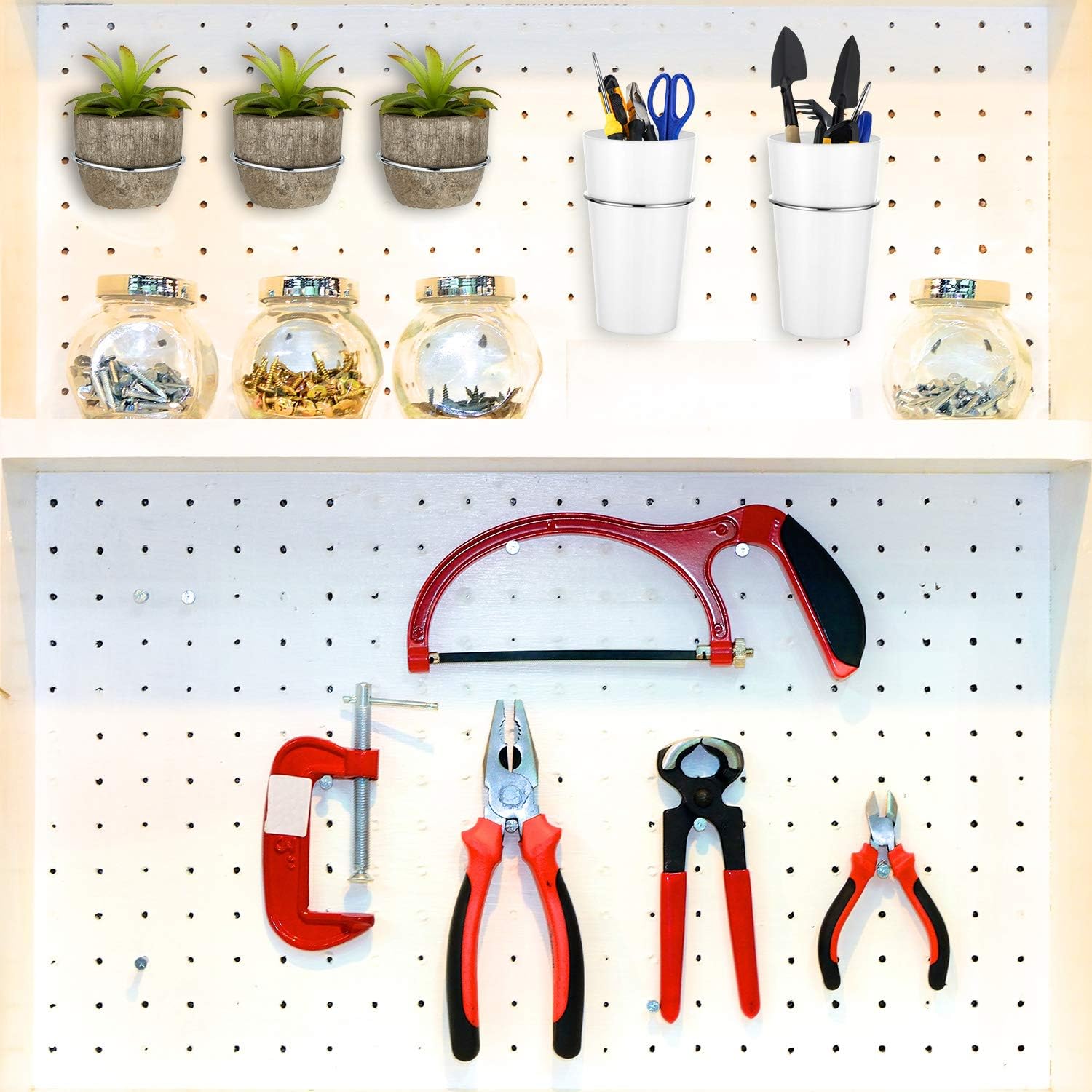 Exсluѕіvе Sресіаl 4 Sets Pegboard Bins with Rings, Ring Style Pegboard Hooks with Cups, Pegboard Cup Holder Accessories for Organizing (White)