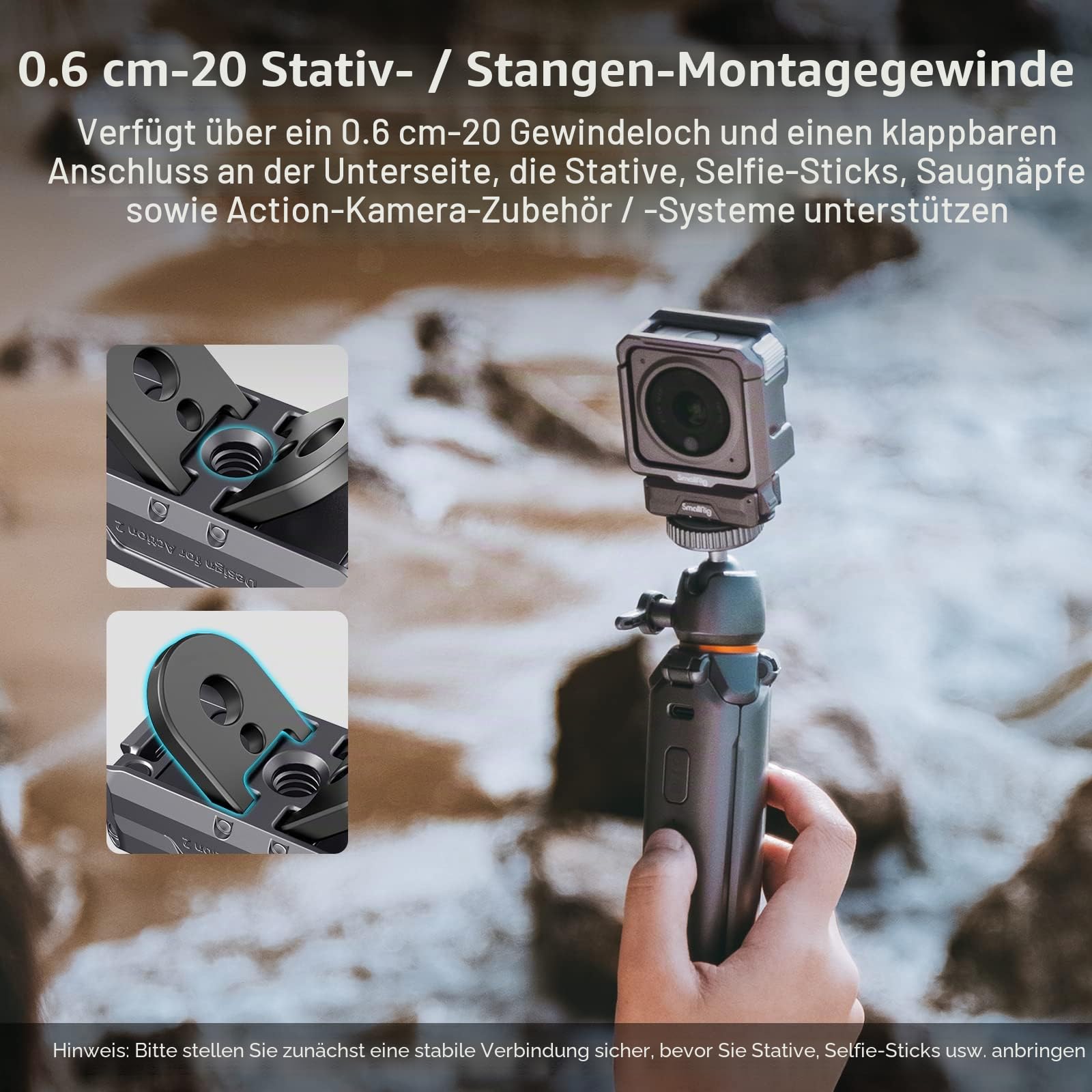 SMALLRIG Magnetic Adapter Mount Magnetische Adapterhalterung für DJI Osmo Action 5 Pro/Action 4 / Action 3 mit einem faltbaren Anschluss und einem 1/4'' Gewindeloch - 3662B