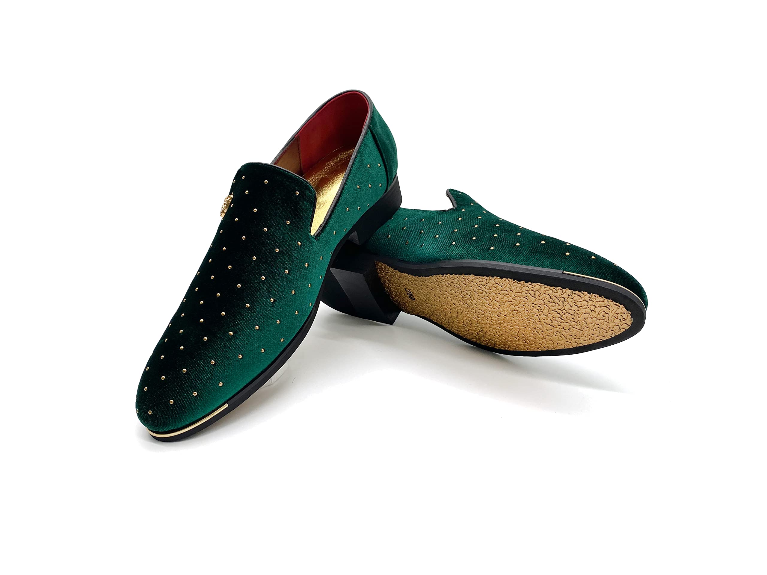 MHB Men's Luxury Velvet Loafers Pointed-Toe Slip-on Suede Dress Shoes for Men Rivet Smoking Slipper Fashion Lightweight