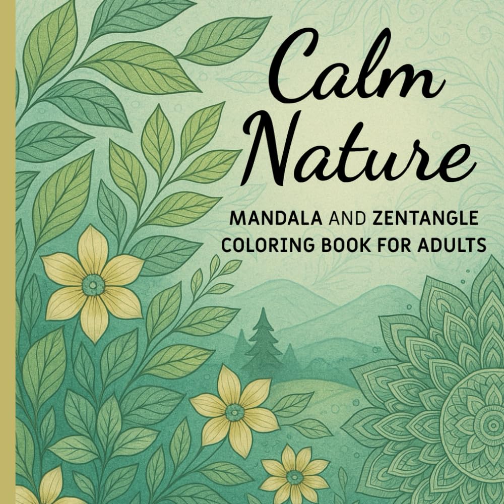 Calm Nature: A Relaxing Adult Coloring Book with Nature Scenes, Forest Animals, Floral Mandalas and Zentangle Patterns for Stress Relief and