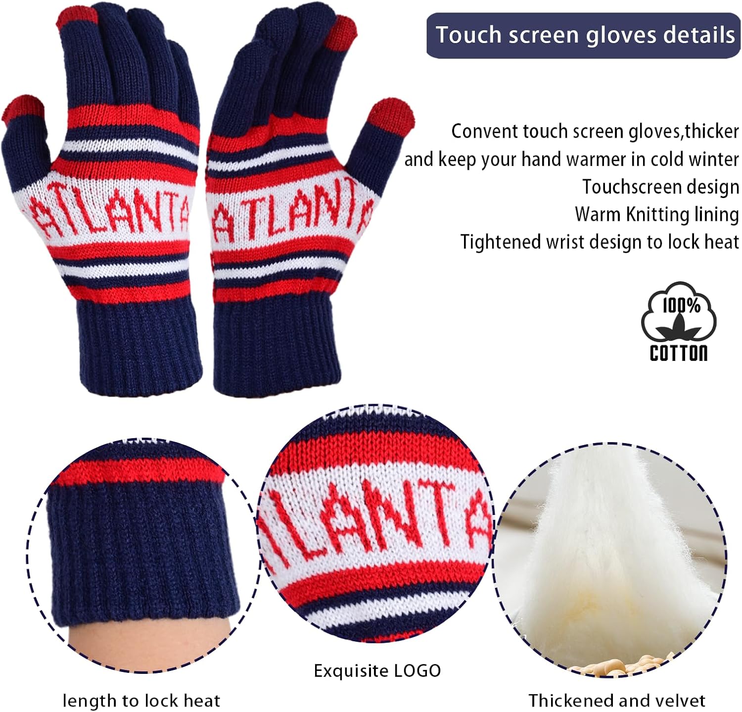 Vintage Classic Skull Cap 3D Embroidery Beanie Cuffed Winter Hat Knit with Touch Screen Gloves Gifts for Fans - Image 3