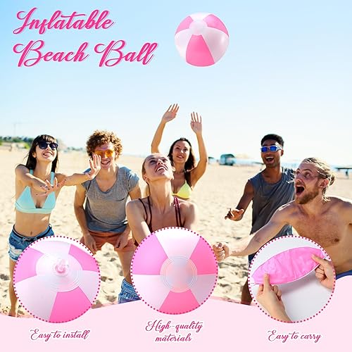 Miniatura 5 de Lunmon 24 bolas de playa inflables de color rosa y blanco, bolas redondas de PVC para piscina, regalos de fiesta en piscina, juguetes de juego para