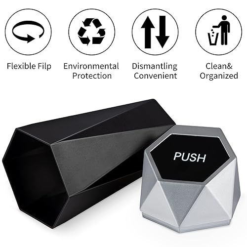 Miniatura 2 de JUSTTOP Basurero para automóvil con tapa, diseño de diamante, pequeño cubo de basura portátil automático, fácil de limpiar, utilizado en accesorios