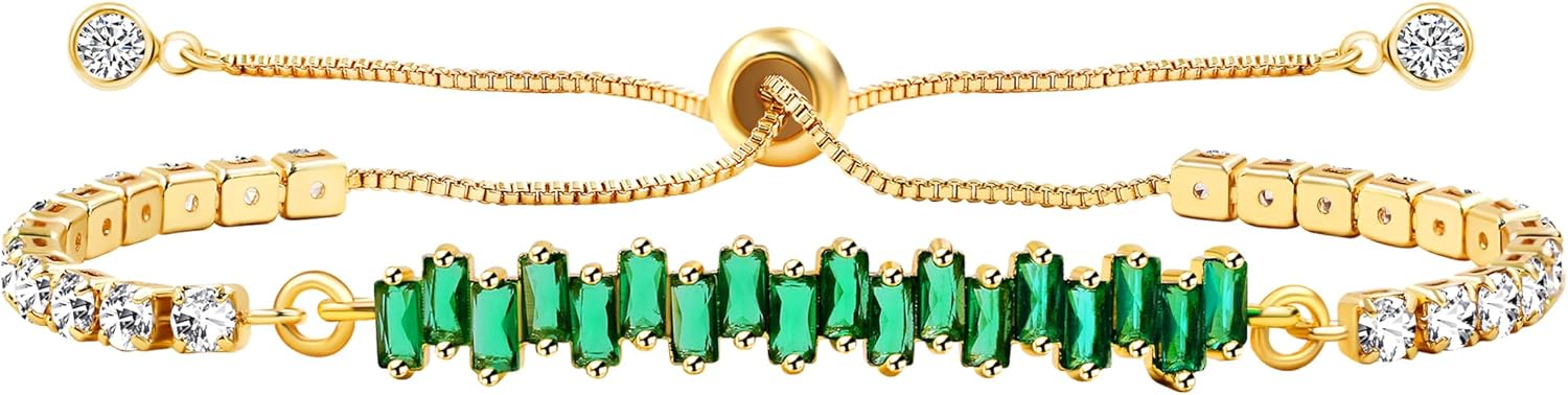 Rectangle & Round CZ Crystal Tennis Bracelet Adjustable Slider Chain Cubic Zirconia Eternity Trendy Bolo Tennis Jewelry Gift for Women