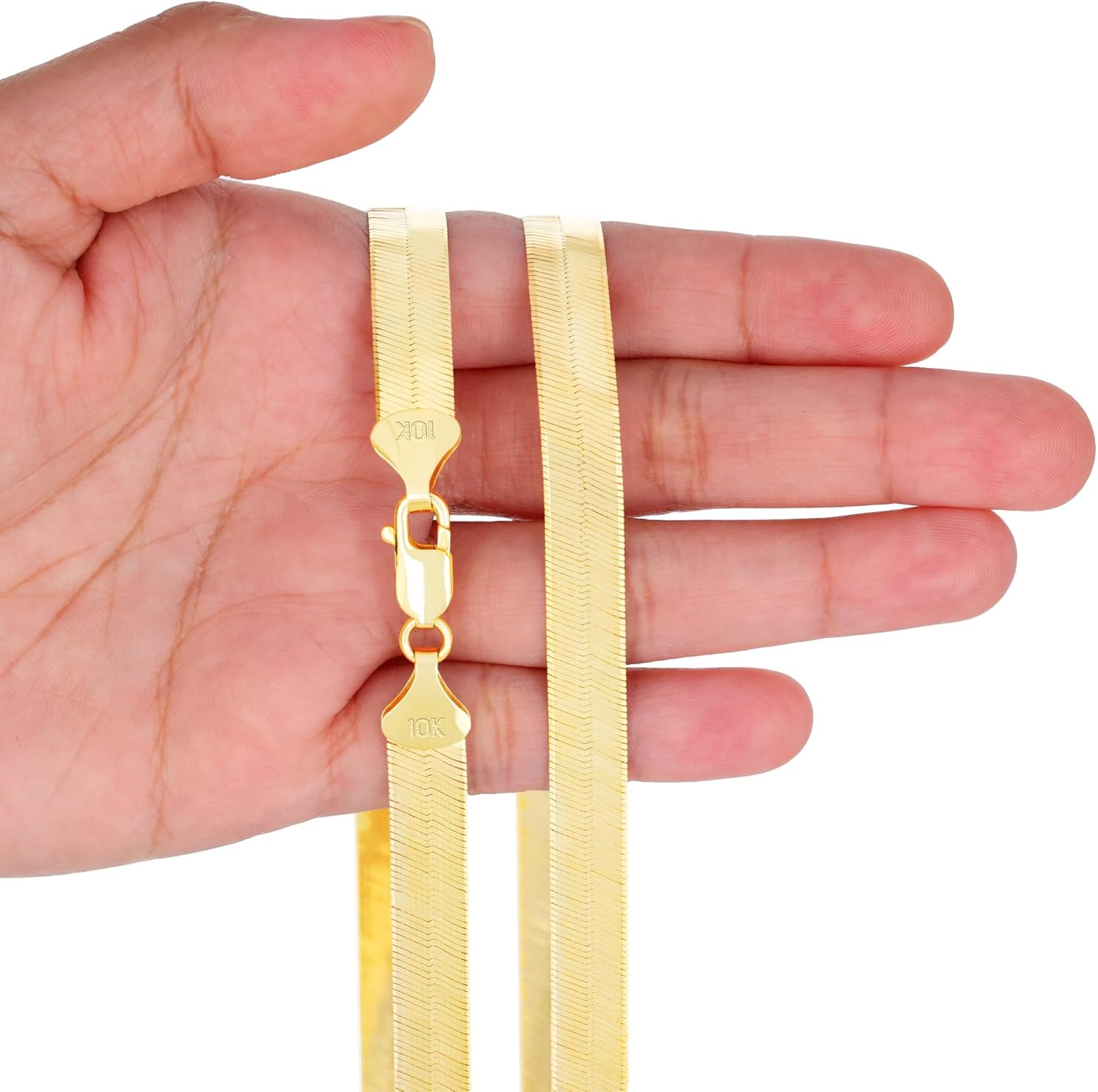 Nuragold 10K Real Yellow Gold Solid Herringbone Flexible Chain Necklace 16"-24" (3mm-9mm) Italian Jewelry for Men & Women