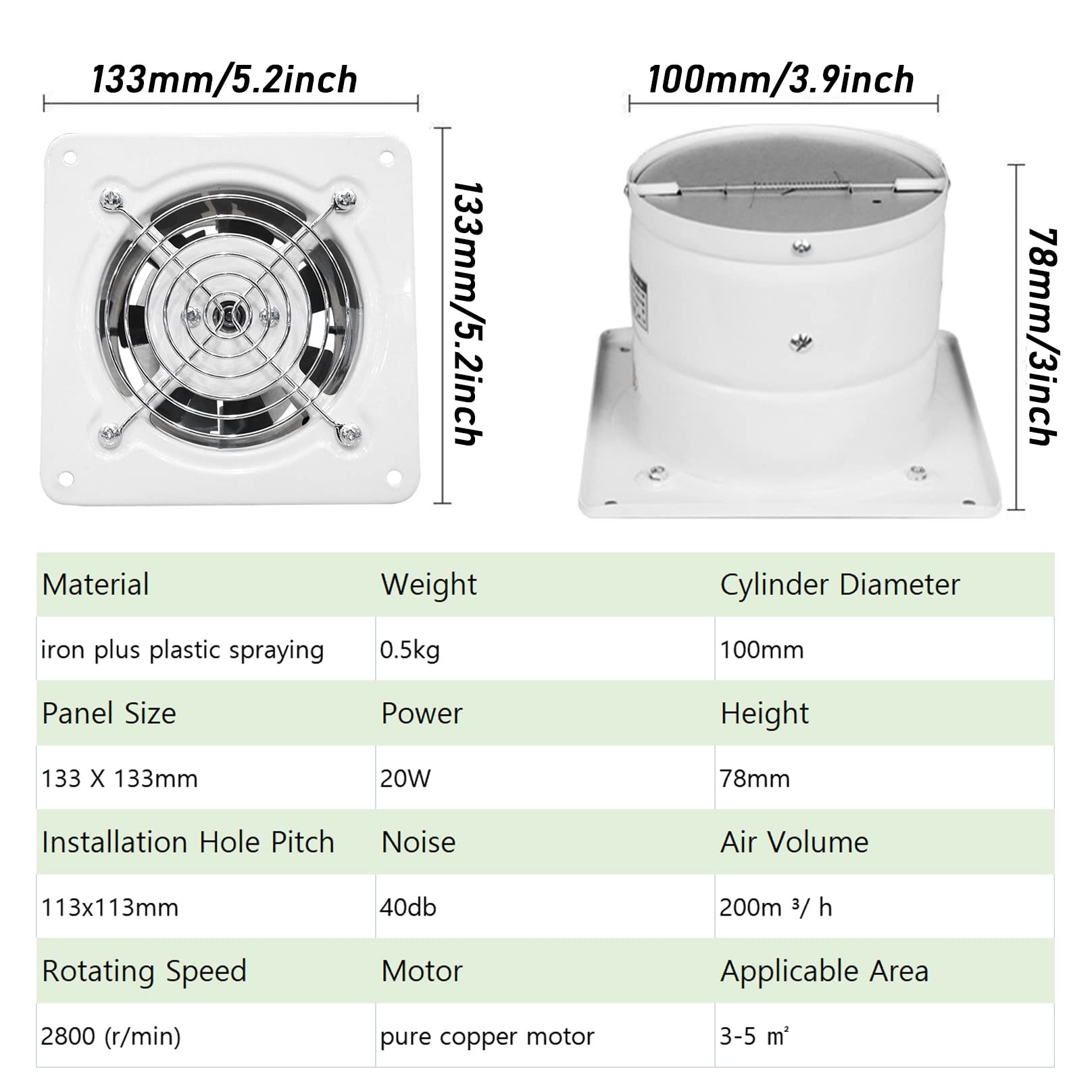 Extractor potente de aire de alta velocidad, 117 CFM, 20 W, con válvula antirreflujo, 10 cm, 110 V, para ventana y pared, para cocina y baño (color: blanco, tamaño 10 cm)