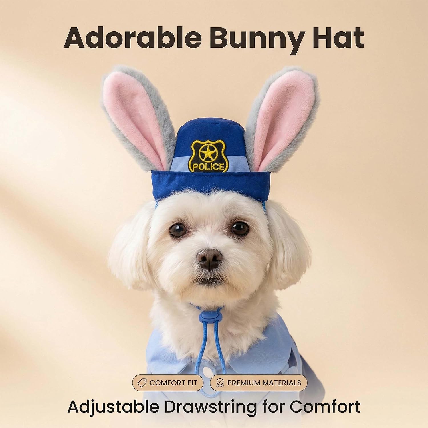 Dog Bunny Cop Costume Set with Pet Rabbit Ear Hat,Funny Easter Halloween Pet Police Officer Costume Outfit for Small Medium Large Dogs,2XL
