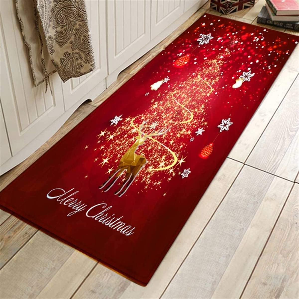 Christmas Runner Rugs ?Santa's Reindeer and Gifts??Christmas Sign ? Living Room Rugnon-Slip Washable Floor Mat Runner Entrance Door Mat for Indoor and Outdoor Corridor Kitchen24x72in