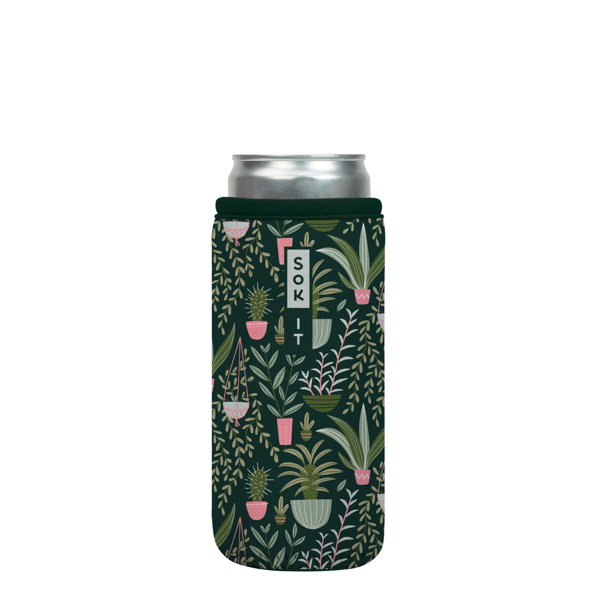 Sok It CanSok Sleeve for Beer & Soda Insulated Neoprene Cover (Green Living, 12oz Slim Can Sleeve)