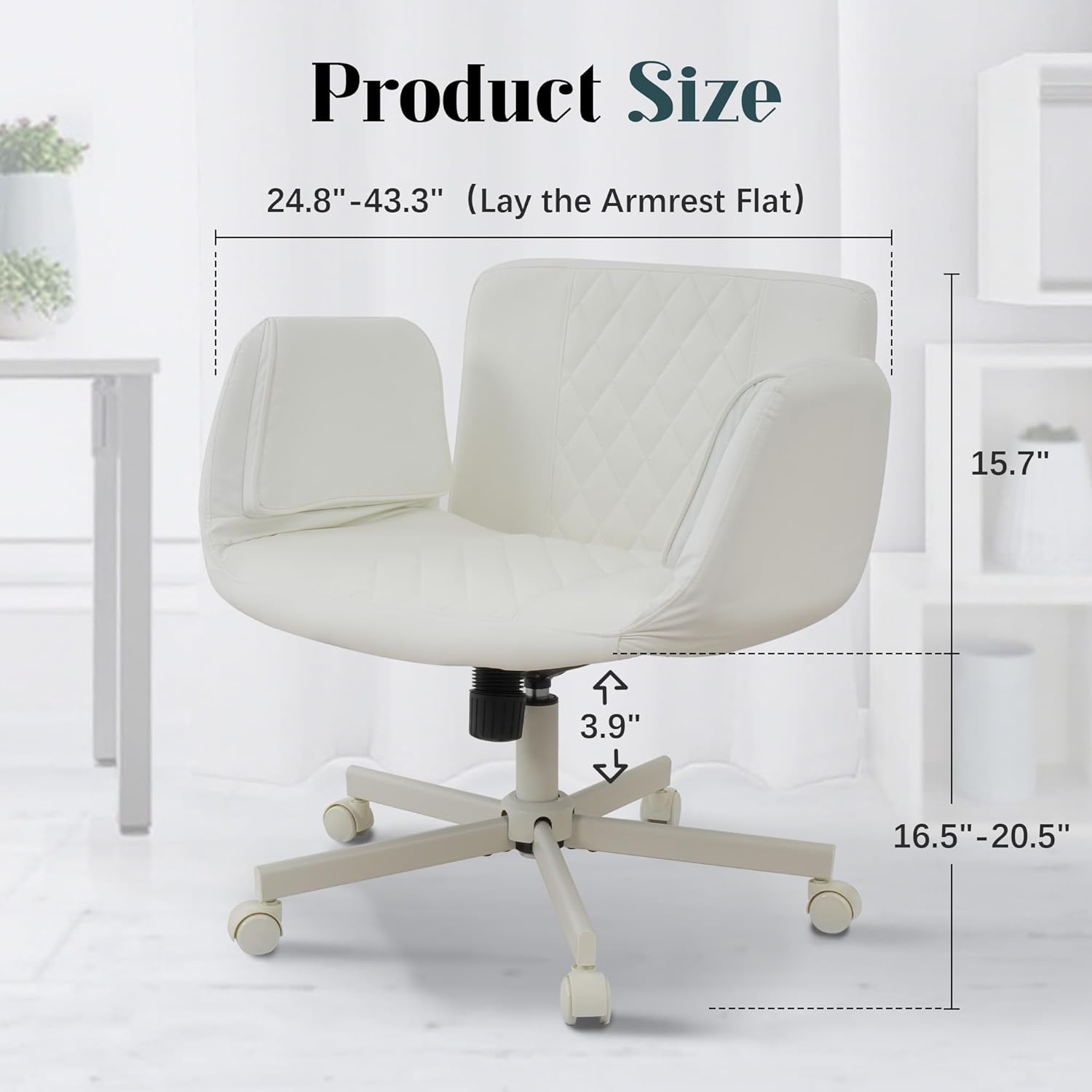 Office Chair, Criss Cross Chair with Wheels & Adjustable Armrests, PU Leather Vanity Desk Chairs for Home, Office, Bed Room(White)