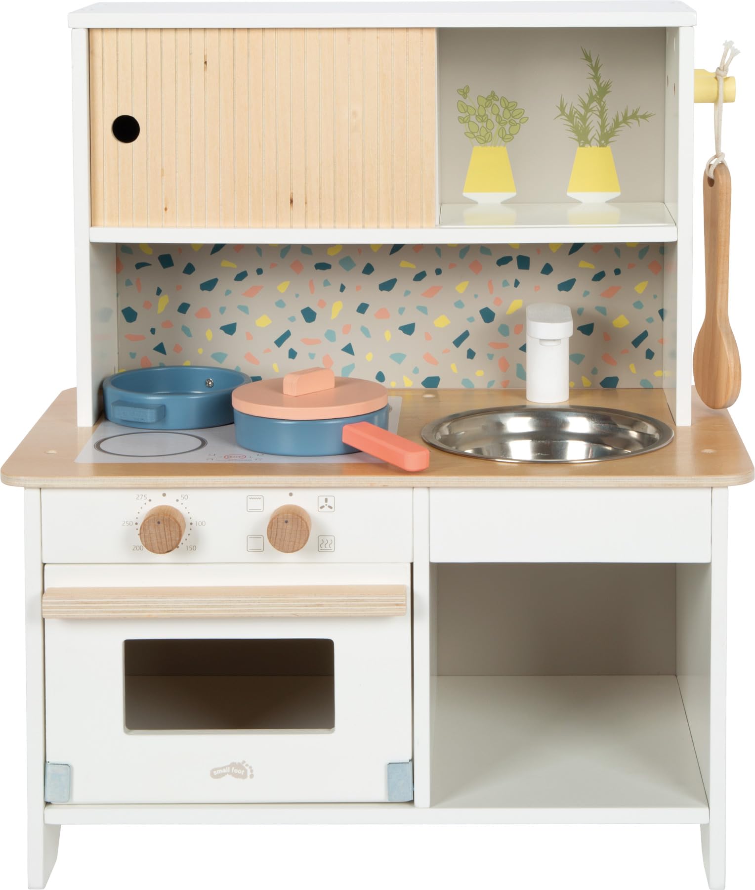 Small Foot Cocina Infantil compacta Terrazzo, Cocina de Madera con Accesorios, Juguete de rol Desde los 3 años, 12728