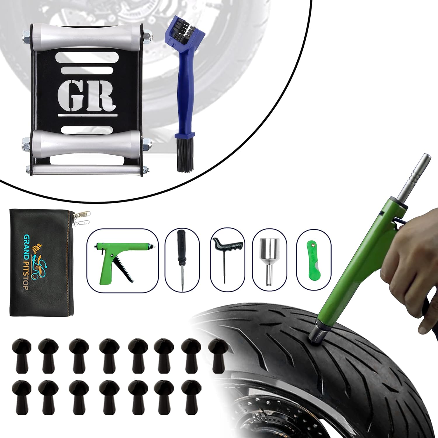 Grand Pitstop Motorcycle Roller Stand for tire cleaning