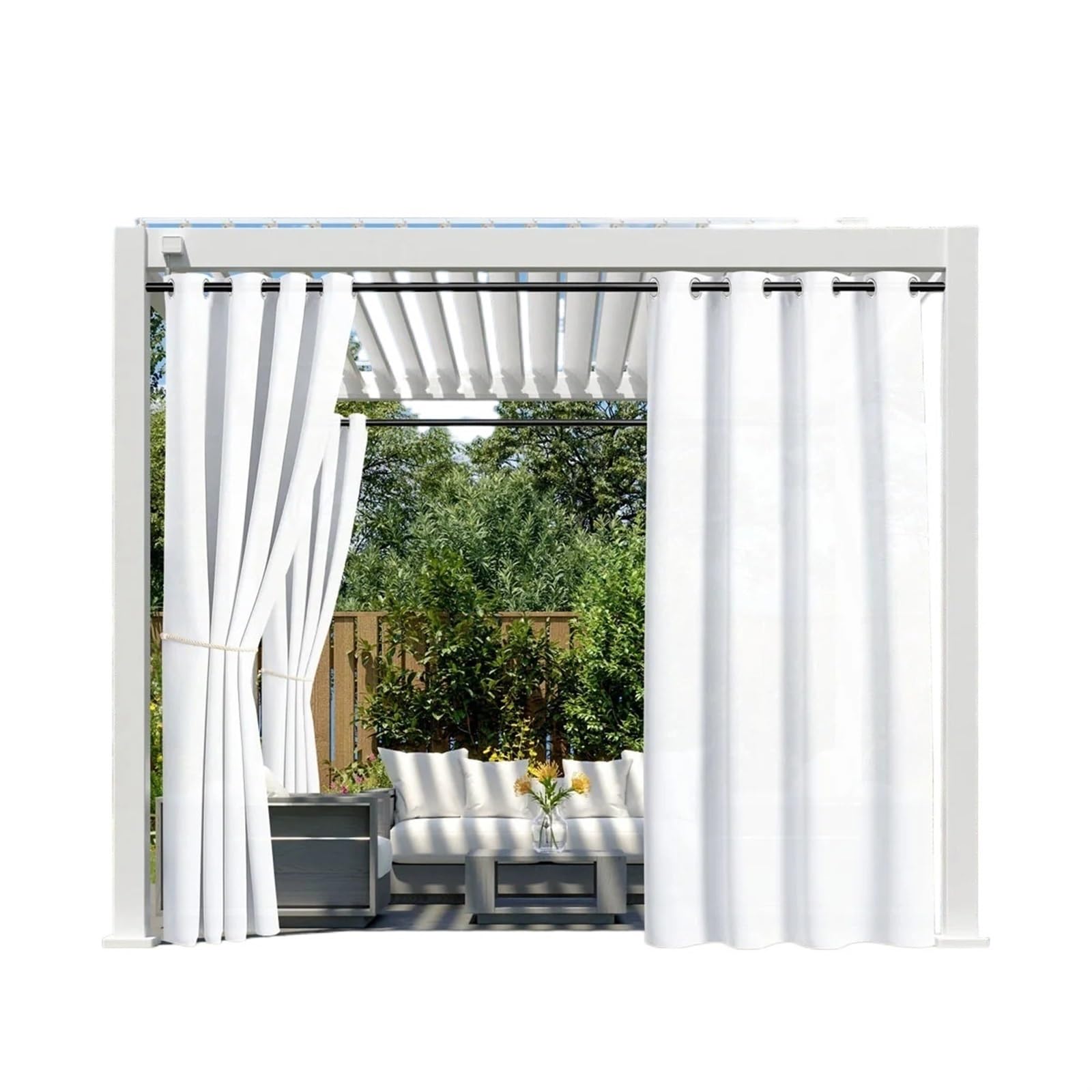 Zymjzbetic Pergola Curtain 1PC, Waterproof Outdoor Grommet Curtain For Patio Gazebo Front Porch Pergola(White,GROMMET TOP_W91 X H213)
