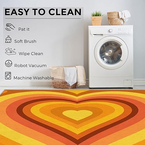 Miniatura 6 de 3x5 Retro Heart Rugs for Bedroom Decor, Washable 70s Pattern Area Rug, Living Room Home Decoration, Non Slip Soft Thin, Mid Century Modern Decor