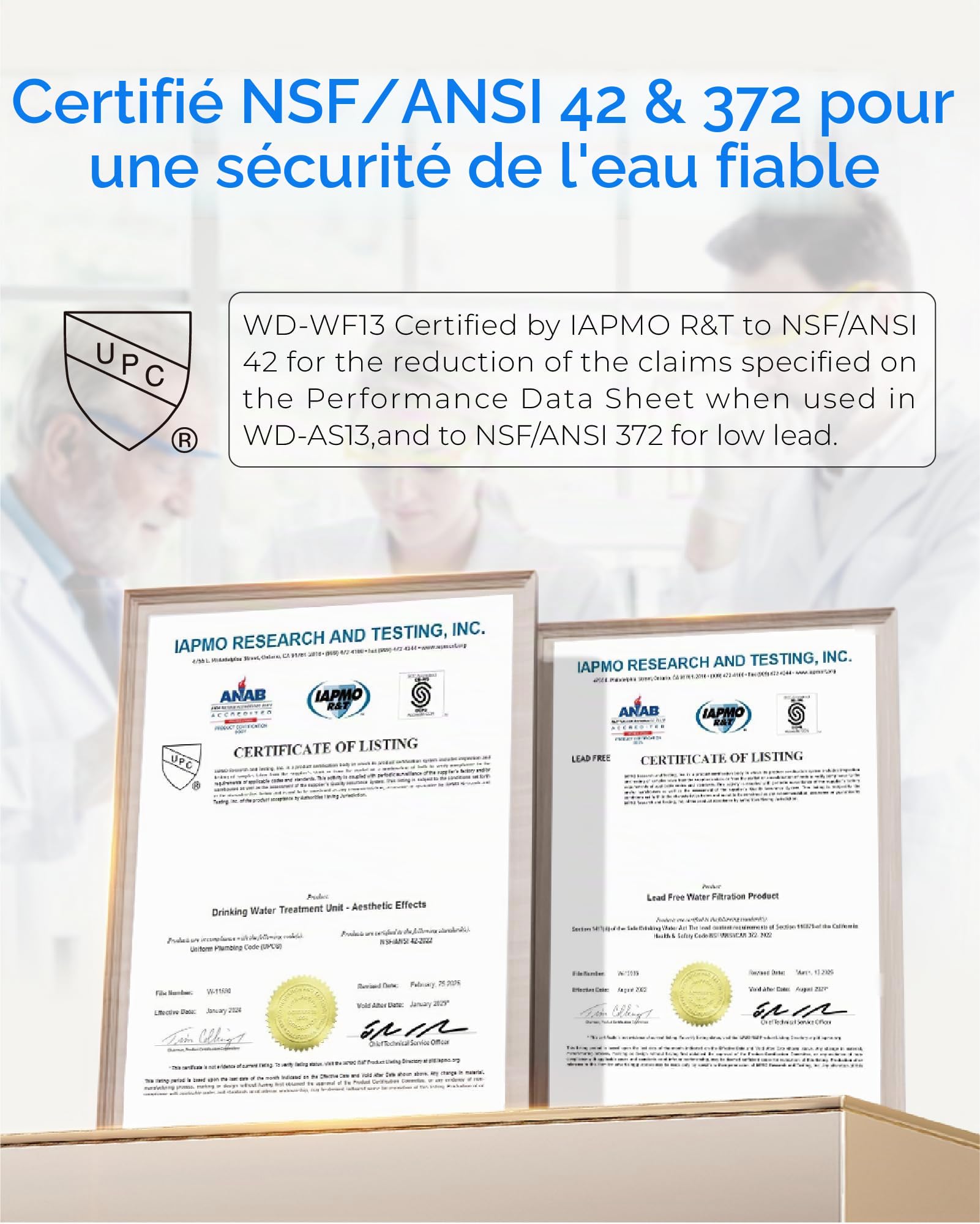 Waterdrop WF13 Filtration Remplaçant pour Évier AS13/BS13/AP13, NSF/ANSI 42 Certifié, Aucun Perçage Nécessaire, Filtration 6 Étapes, Réduit PFOA/PFOS, Plomb, Chlore
