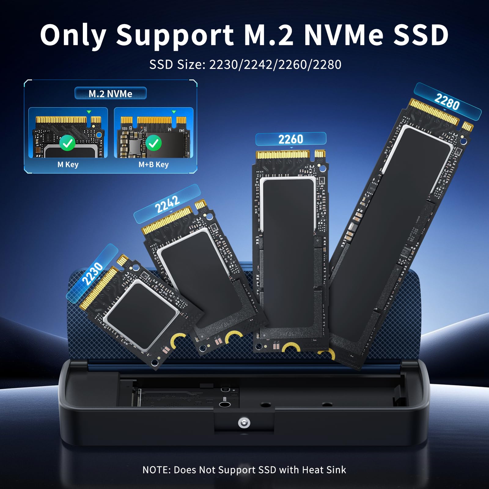 FIDECO Obudowa M.2 NVMe SSD, Adapter M.2 NVMe do USB, Czytnik SSD USB 3.2 Gen 2 (10Gbps) z bezpośrednią instalacją bez narzędzi, Obsługuje UASP i TRIM, Konstrukcja typu Sandwich (Niebieski)