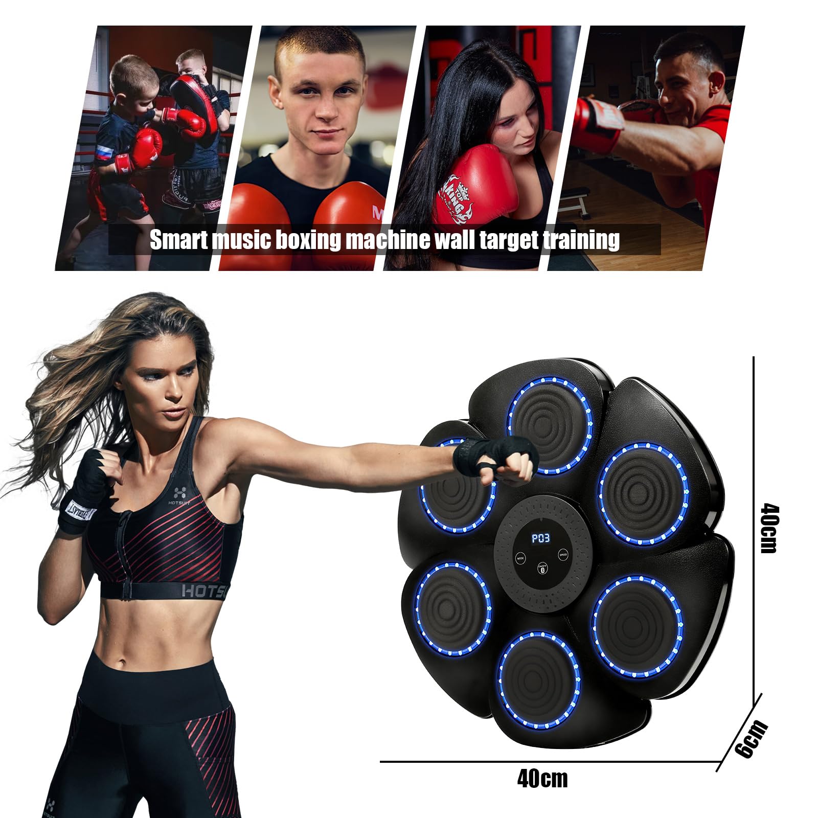 Musikboxmaschine, 9 Geschwindigkeitsmodi, Musikbox-Maschine mit Boxhandschuhen, Smart Bluetooth Music Boxer, elektronisch, LED-Wandbox, für Erwachsene und Kinder, für Fitnessstudio und Zuhause