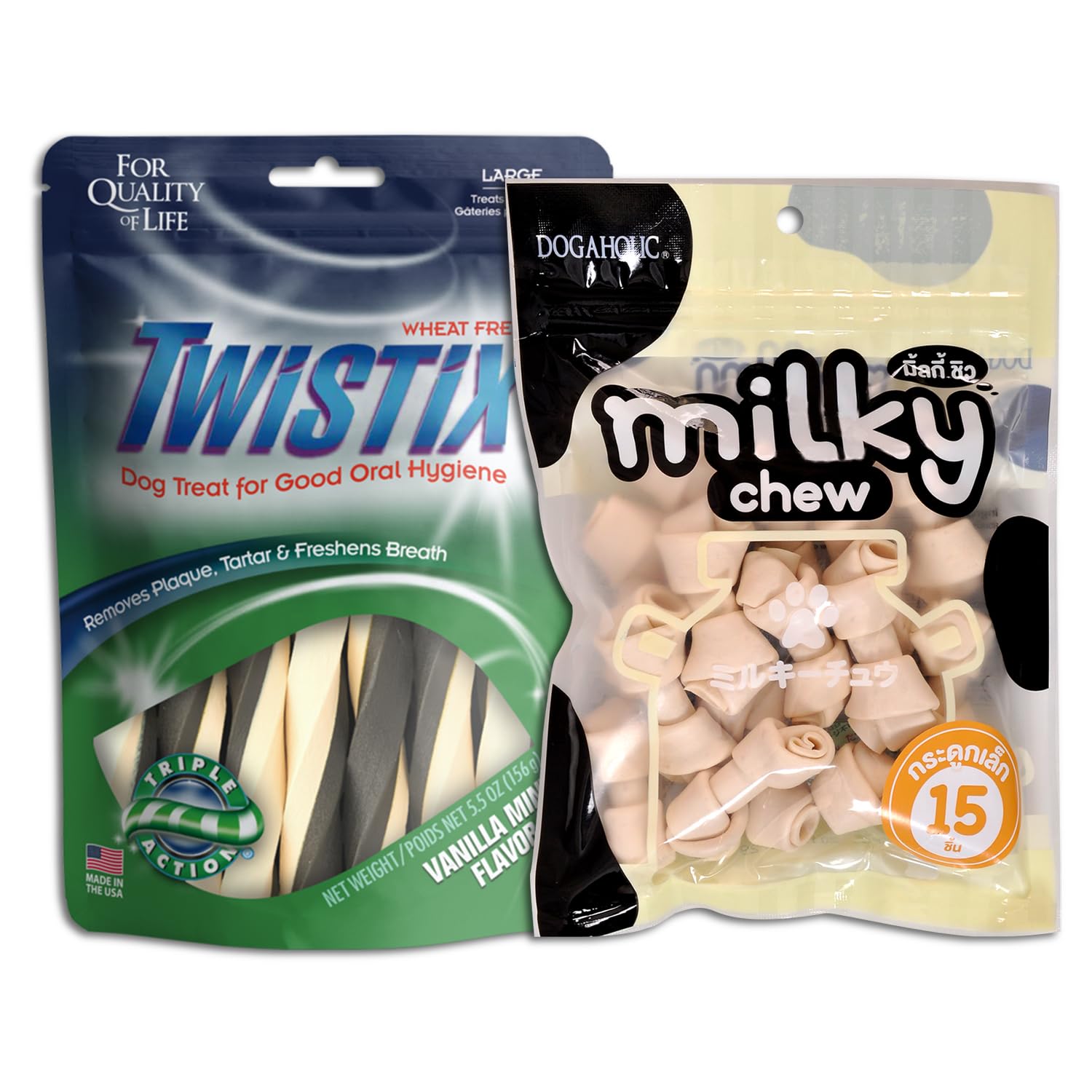 Twistix Dental Chews with Vanilla Mint Flavor (Large) & Dogaholic Milky Chews Knotted Bone Dog Treat/Snacks (Combo Pack) (B075V1ZWLN) Amazon Price History, Amazon Price Tracker