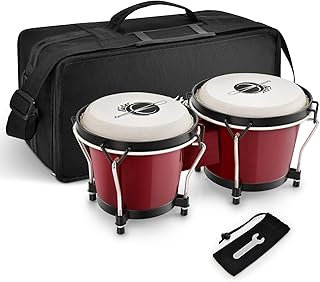 Eastar Bongo Drums 6” and 7” Congas Drums for Kids Adults Beginners Professional Wood Percussion Instrument with Bag and Tuning Wrench, Red