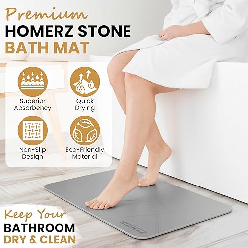 Miniatura 3 de Homerz Tapete de baño de piedra de alta calidad, tapete de baño de tierra de diatomeas absorbente de roca para baño, tapete de secado de piedra