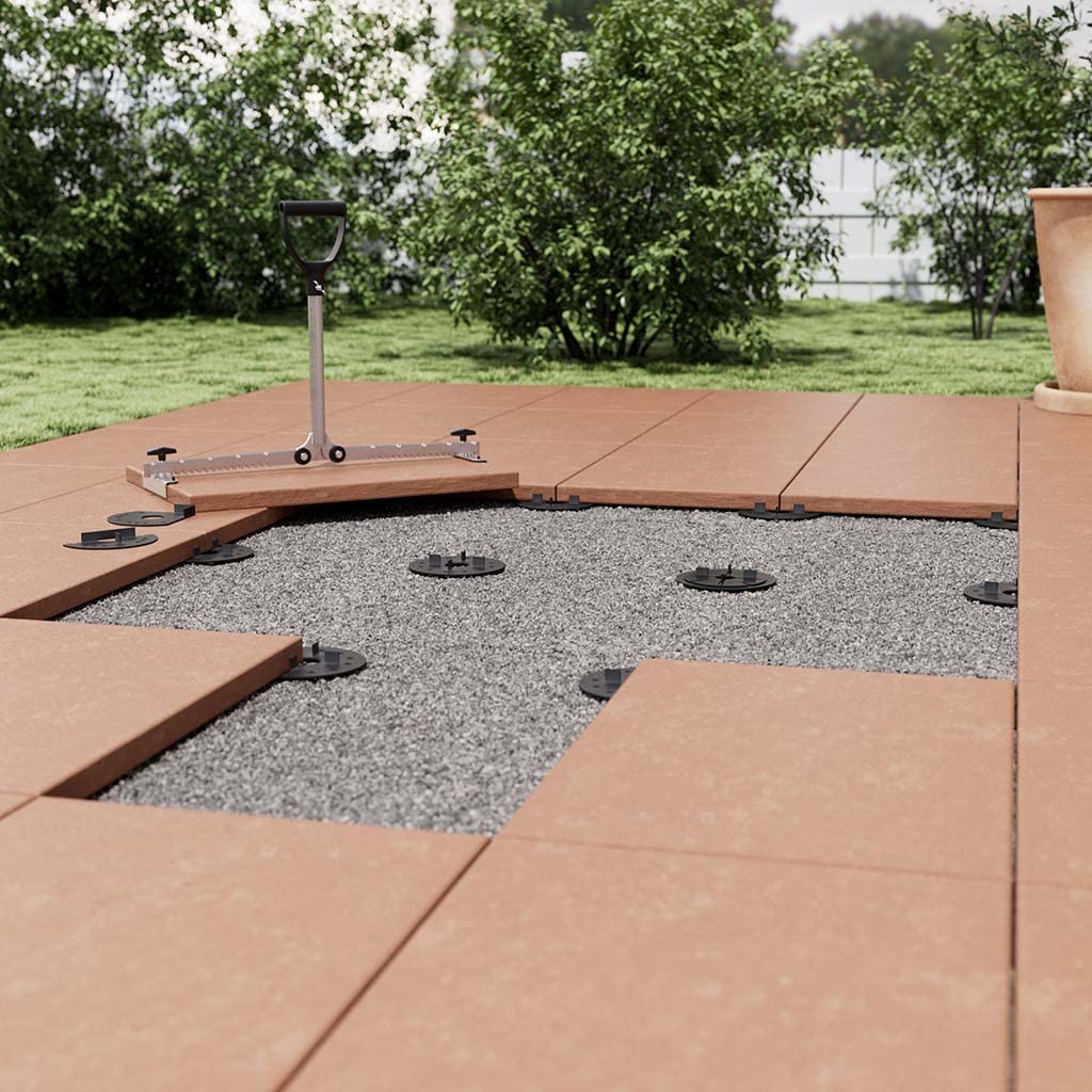 100x LANGFIT® Kieslager Splittbettlager Kiesbettlager mit 3mm Fugenkreuz – Plattenlager zum Verlegen von Terrassenplatten auf Kies, Splitt und Sand – Made in Germany – MS-KL3-15-G (ganze Scheibe)