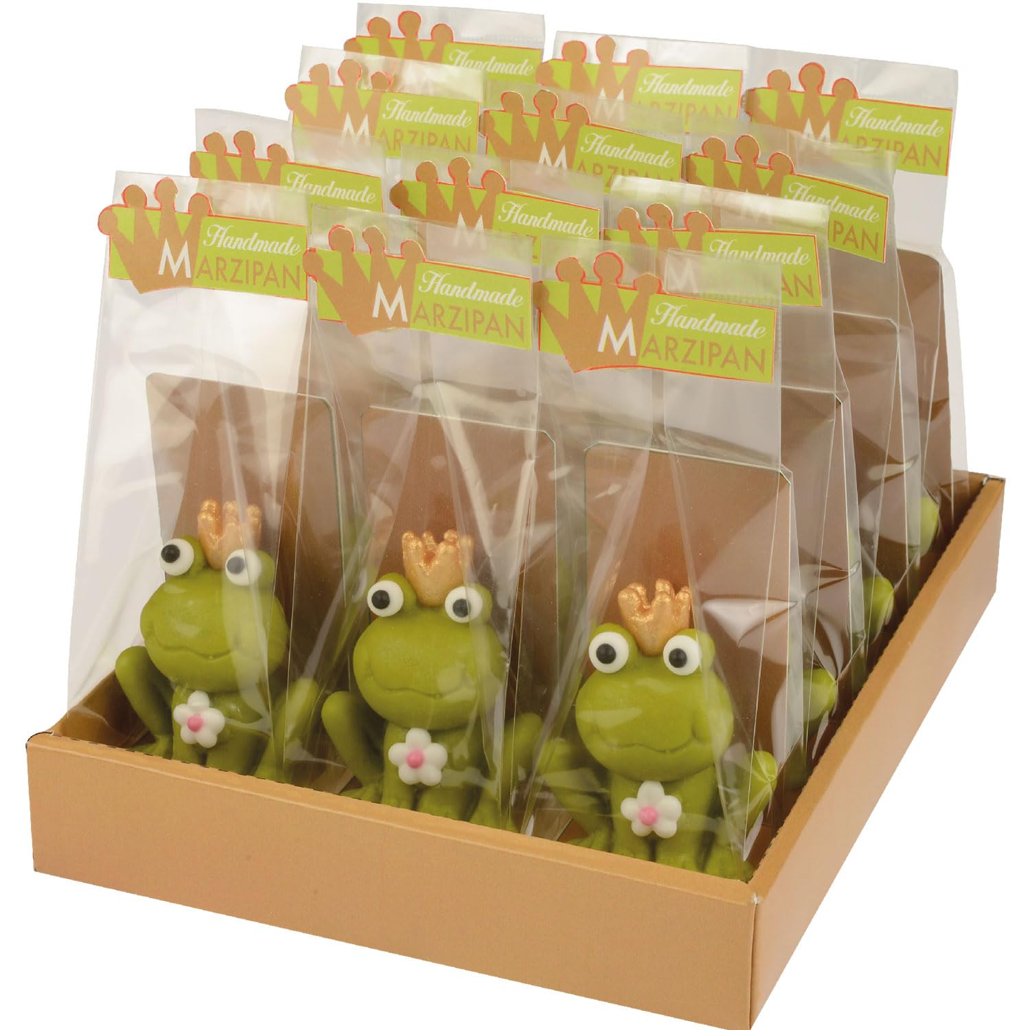 Günthart 12 Marzipan Frosch mit Krone im Cellophan Beutel als Froschkönig als passendes Geschenk, 1er Pack 216 g