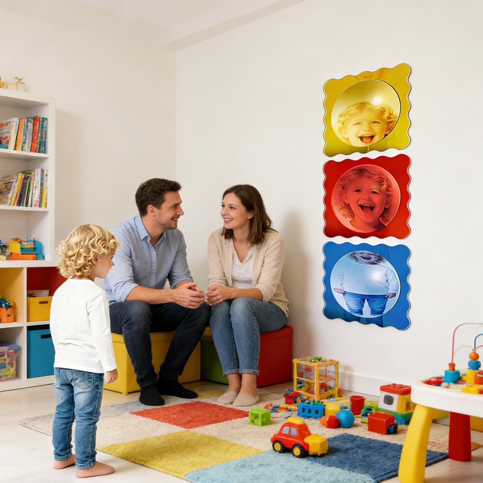 Set 3 Specchi Sensoriali da Parete per Bambini, 25x25 cm Specchio Acrilico Bubble con Adesivi, Infrangibile Specchio Deformante per Sala Giochi, Angolo Calma e Stanza Sensoriale