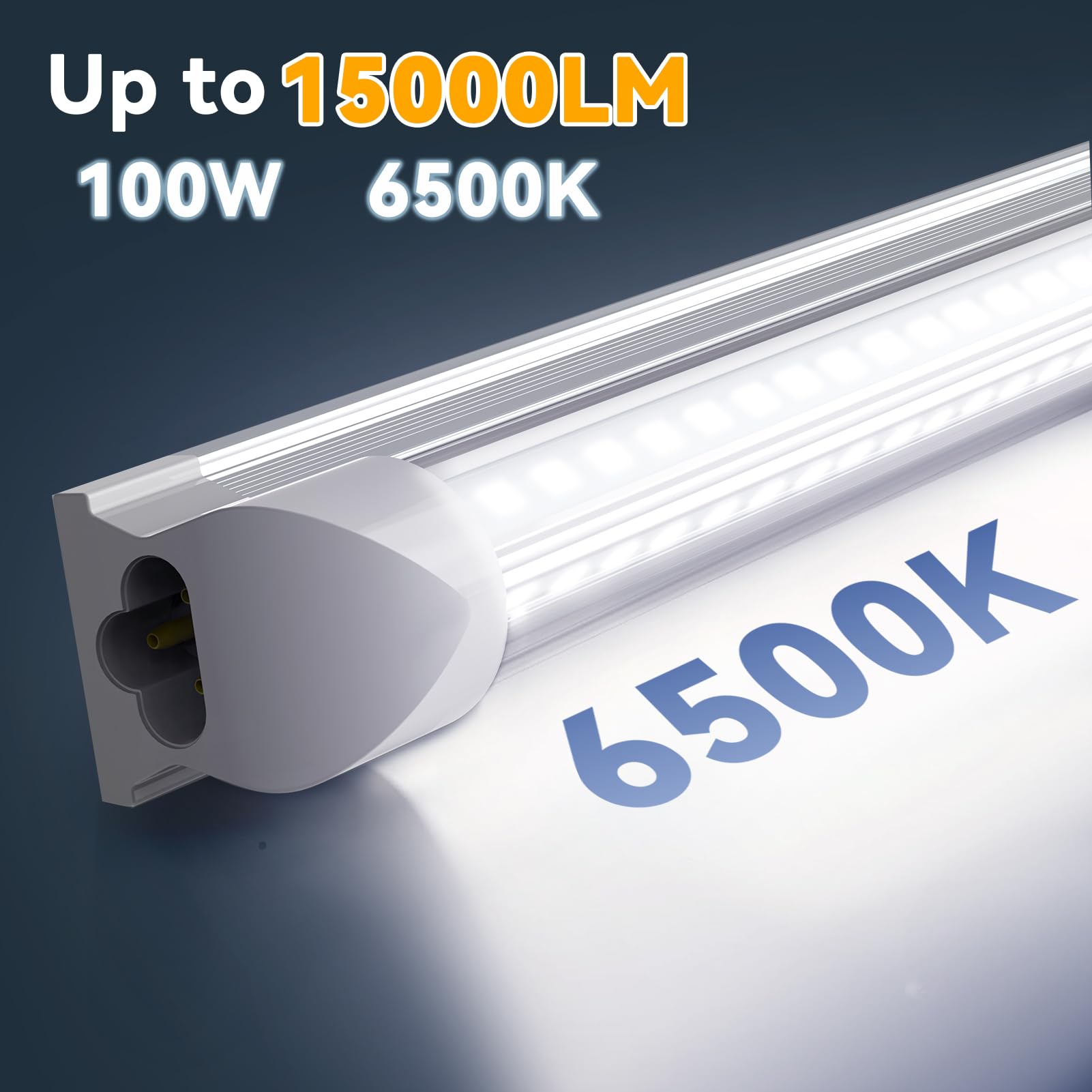 JESLED 8FT LED LED Shop Lights 10-Pack - 100W 15000LM 6500K Cool White - V-Shape Linkable T8 Tubes for Garage & Warehouse - Plug & Play Clear Cover High Output Lighting