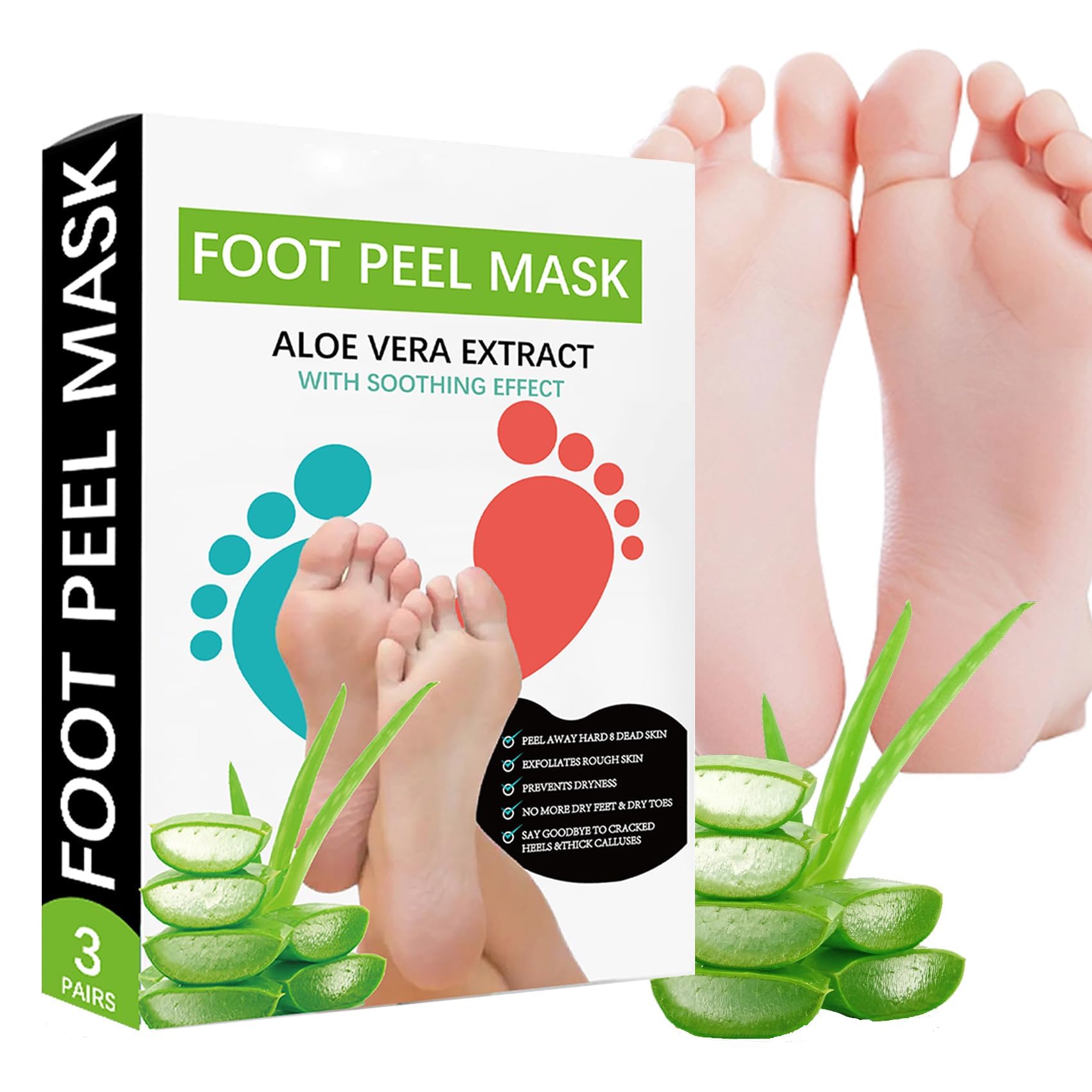 KASTWAVEFoot Peel Mask, 3 Pack Moisturizing Foot Mask, Exfoliating Foot Mask Peel off Dead Skin Callus Remover, Made with Aloe Extract, Baby Soft Smooth Touch Feet Peel Mask for Women Men