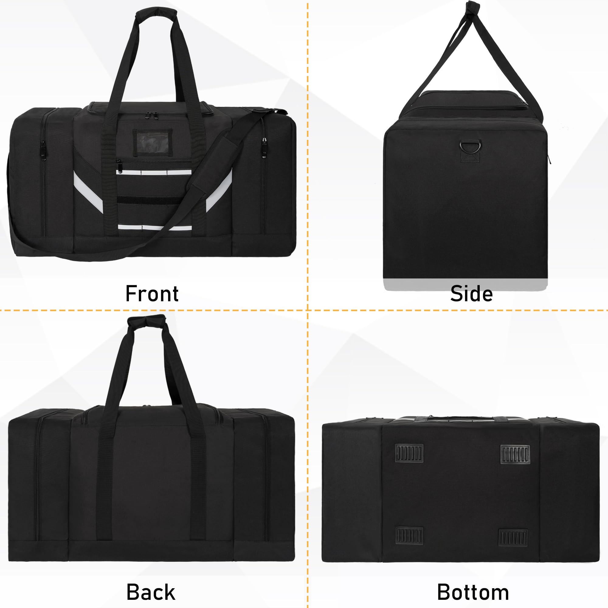 Bolsa de lona para bomberos, bolsa de equipo de bomberos de almacenamiento grande con correa para el hombro, Negro - 4