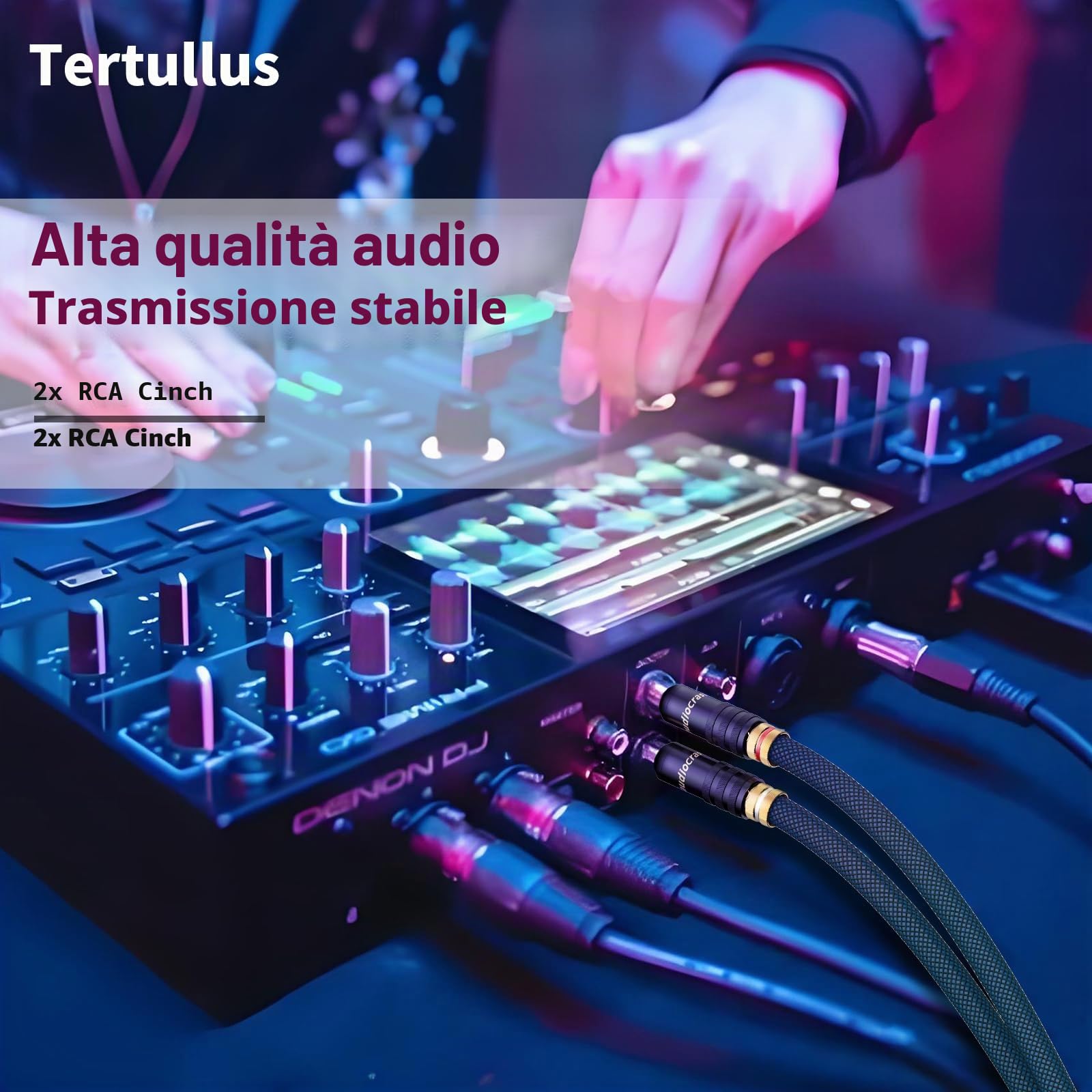 Tertullus Cavo RCA di alta gamma, 1 m, placcato in argento, con doppia schermatura, 2 spine a 2 spine, segnale Hi-Fi per CD, amplificatore, audio, decoder