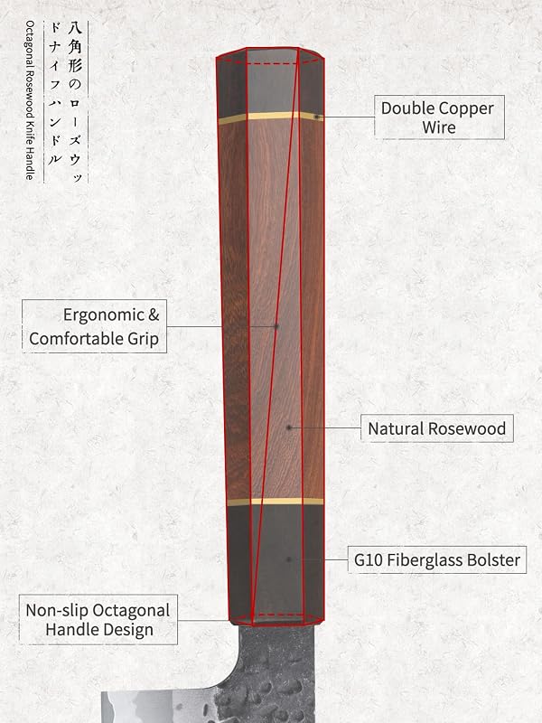 HOSHANHO 8 Inch Japanese Gyuto Chef Knife, 9 Layers 10Cr15CoMoV High Carbon Steel Kitchen Knife, Professional Hand Forged Cooking Knife with Ergonomic Rosewood Handle by HOSHANHO - Image 3