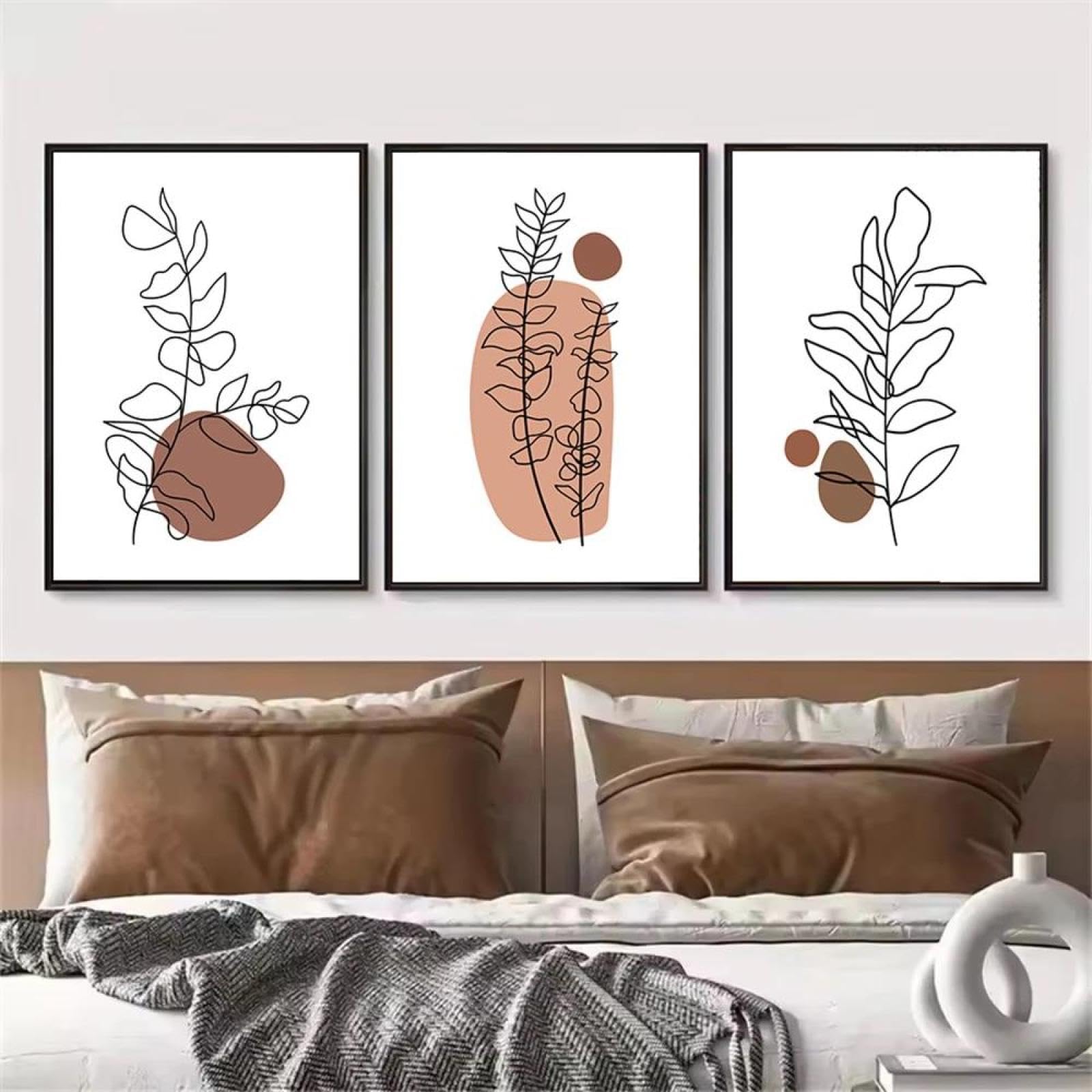 Baibexing Minimalist Line Botanical Art Canvas Poster Boho Abstract Plant Leaf Print Painting Modern Geometry Wall Pictures Bedroom Decor 30X40Cmx3Pcs Unframed