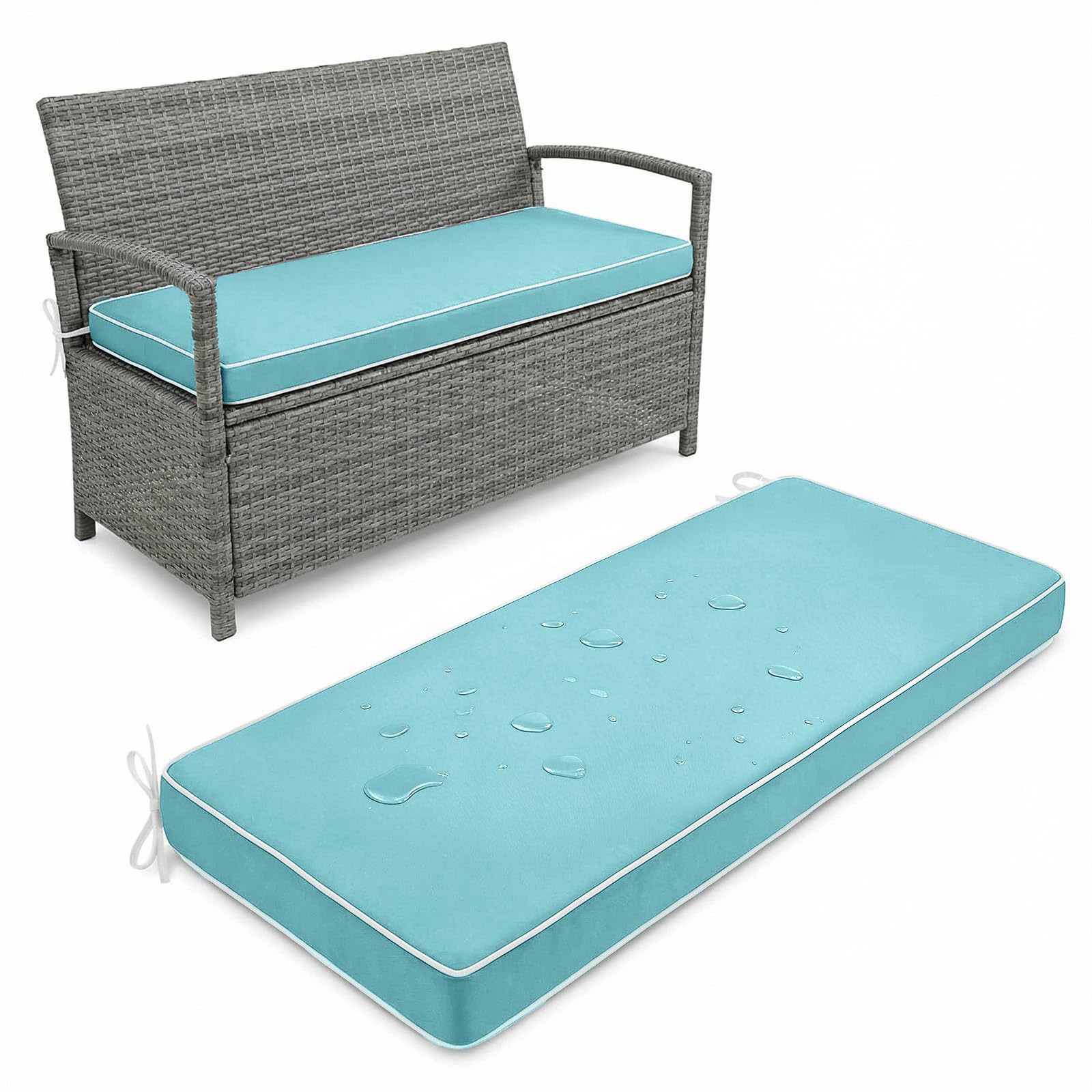 Aocase Outdoor Bench Cushion 5 cm Thick 105x35cm waterproof Garden Bench Seat Pad 2/3/4 Seater with Non-Slip Backing for Patio Bay Windows Swings Indoor/Outdoor Long Chairs Multiple Sizes,Turquoise