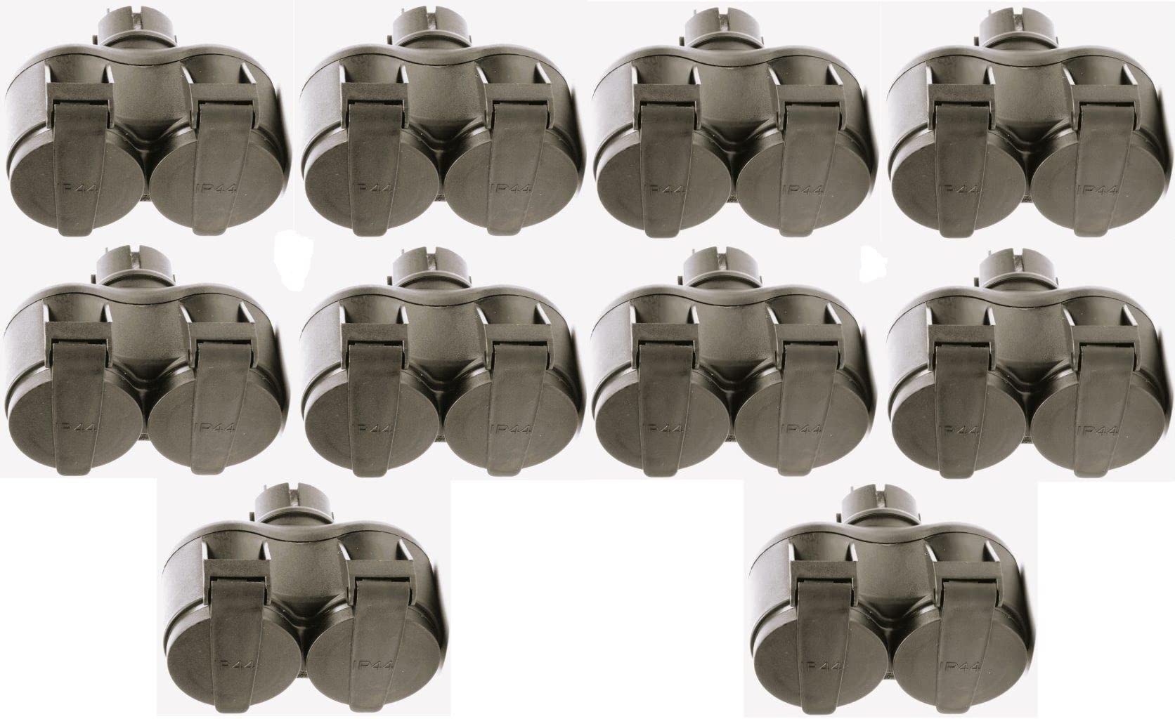 Schutzkontaktkupplung GUMMI Doppel Schuko Kupplung IP44 STECKER,S XX? (10 Stück)