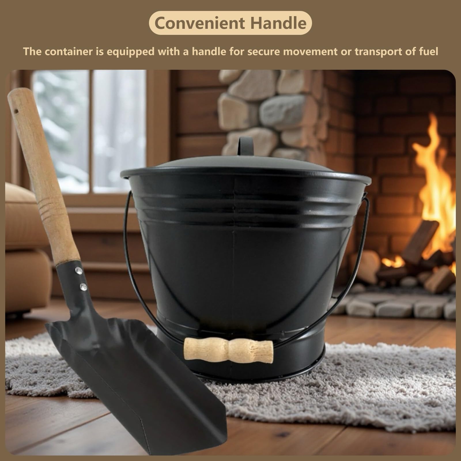Secchio per Cenere Camino con Coperchio Materiale Metallico Grande capacità con Manico Accessori Camino Legna Resistente alle Alte Temperature