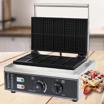 10PCS Waffle Maker,1550W 110V Commercial Electric Nonstick Pancake Maker Machine,Quick Heat-Up,Countertop Stainless Steel Inches Waffle Maker With 2 Separate Control,For Restaurant,Bakeries,Snack Bar